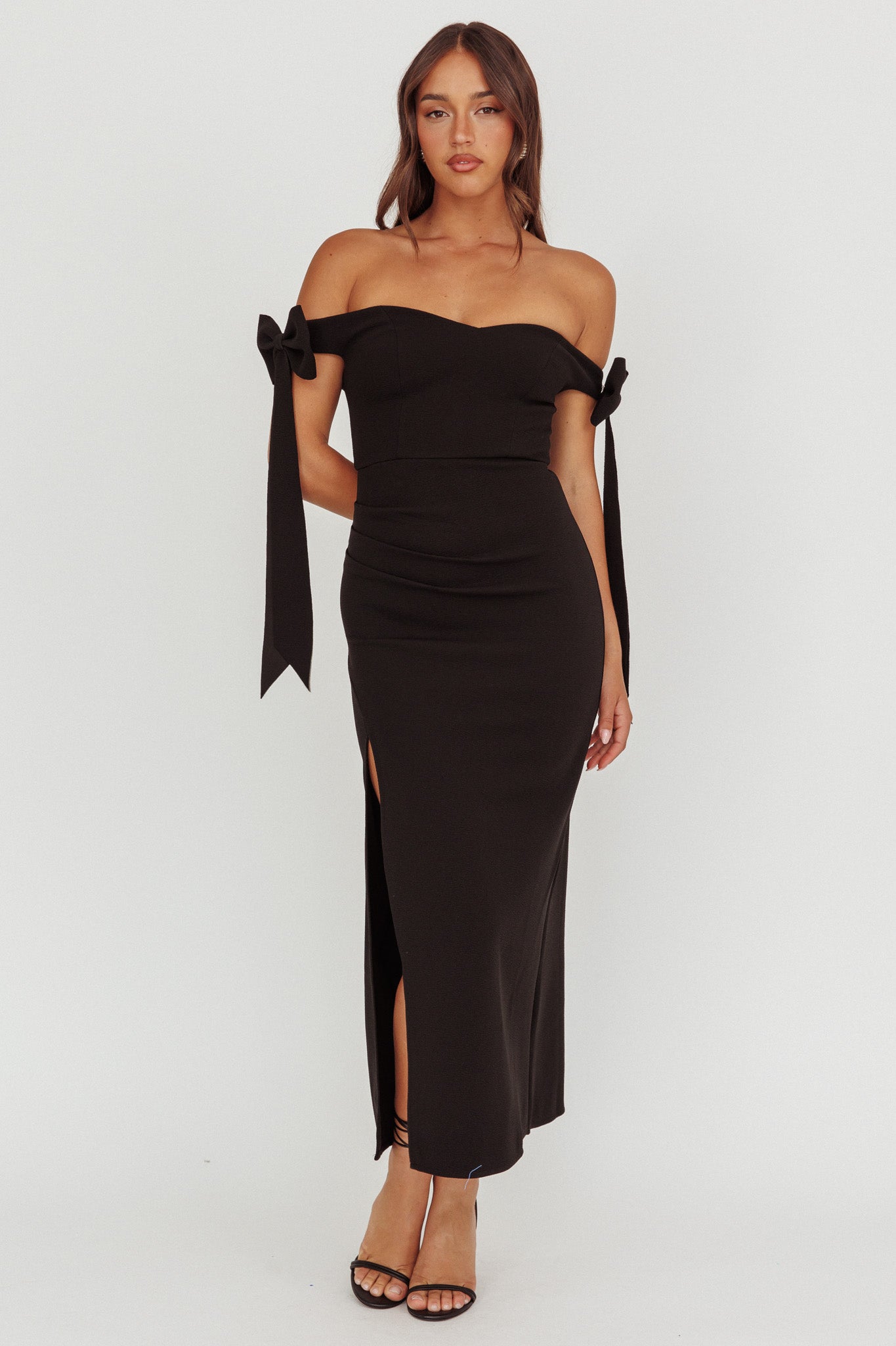 Have Faith Off-Shoulder Bow Sleeve Maxi Dress Black