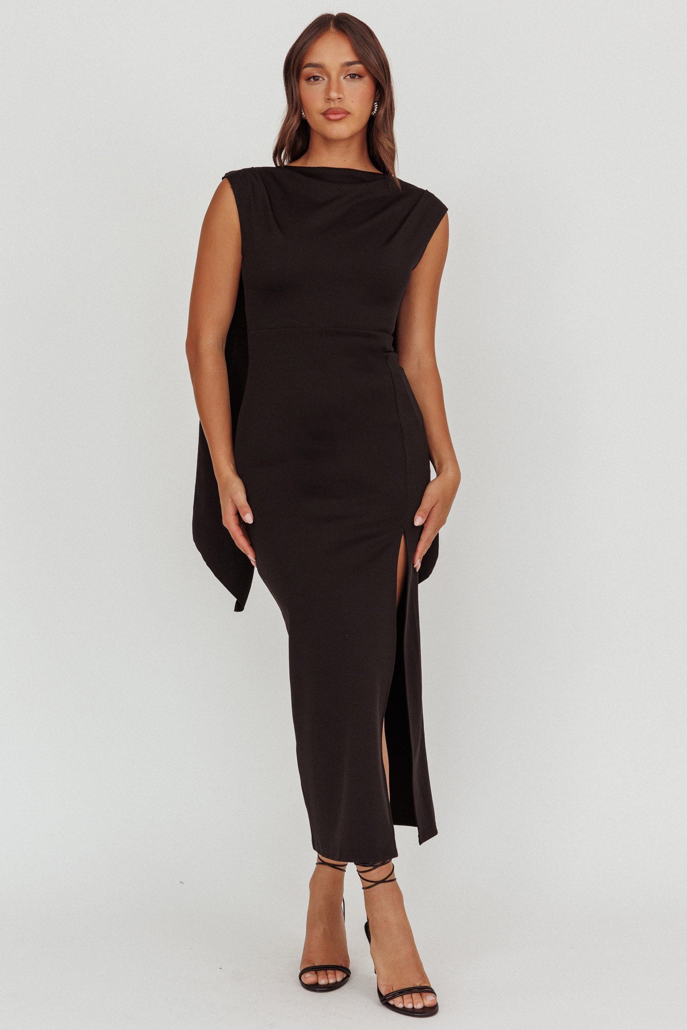 Looks Of Love Shoulder Sash Maxi Dress Black