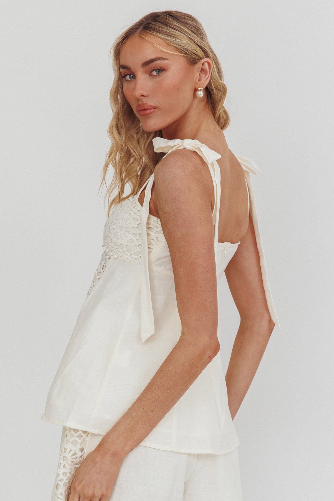 Baybreeze Tied Shoulder Top White