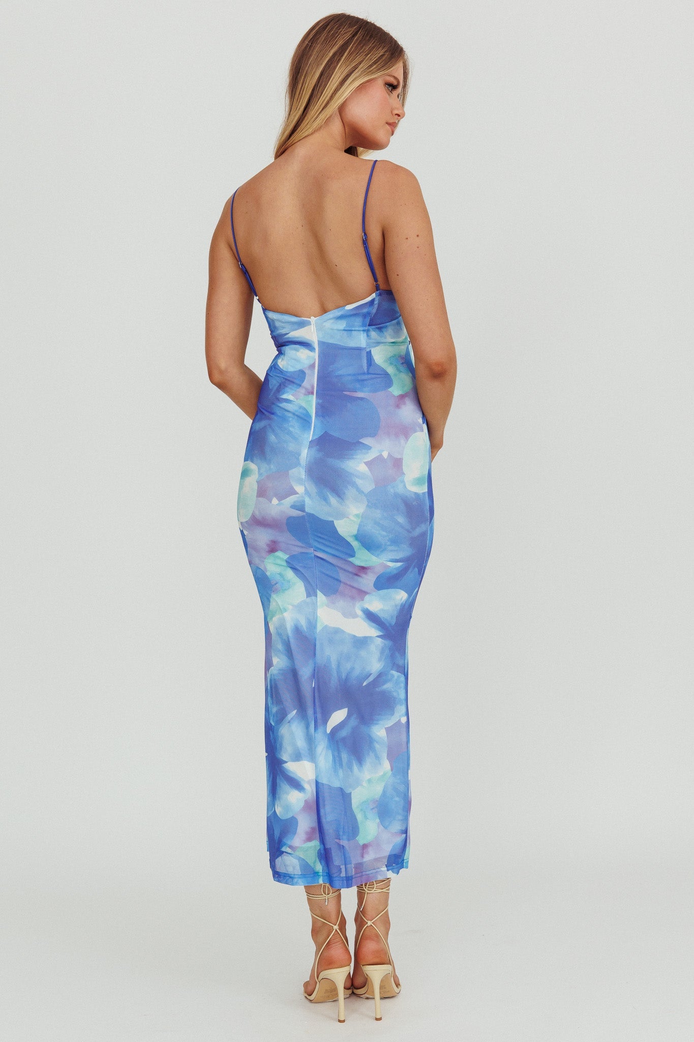 Teava Laced Waist Maxi Dress Flowers Blue