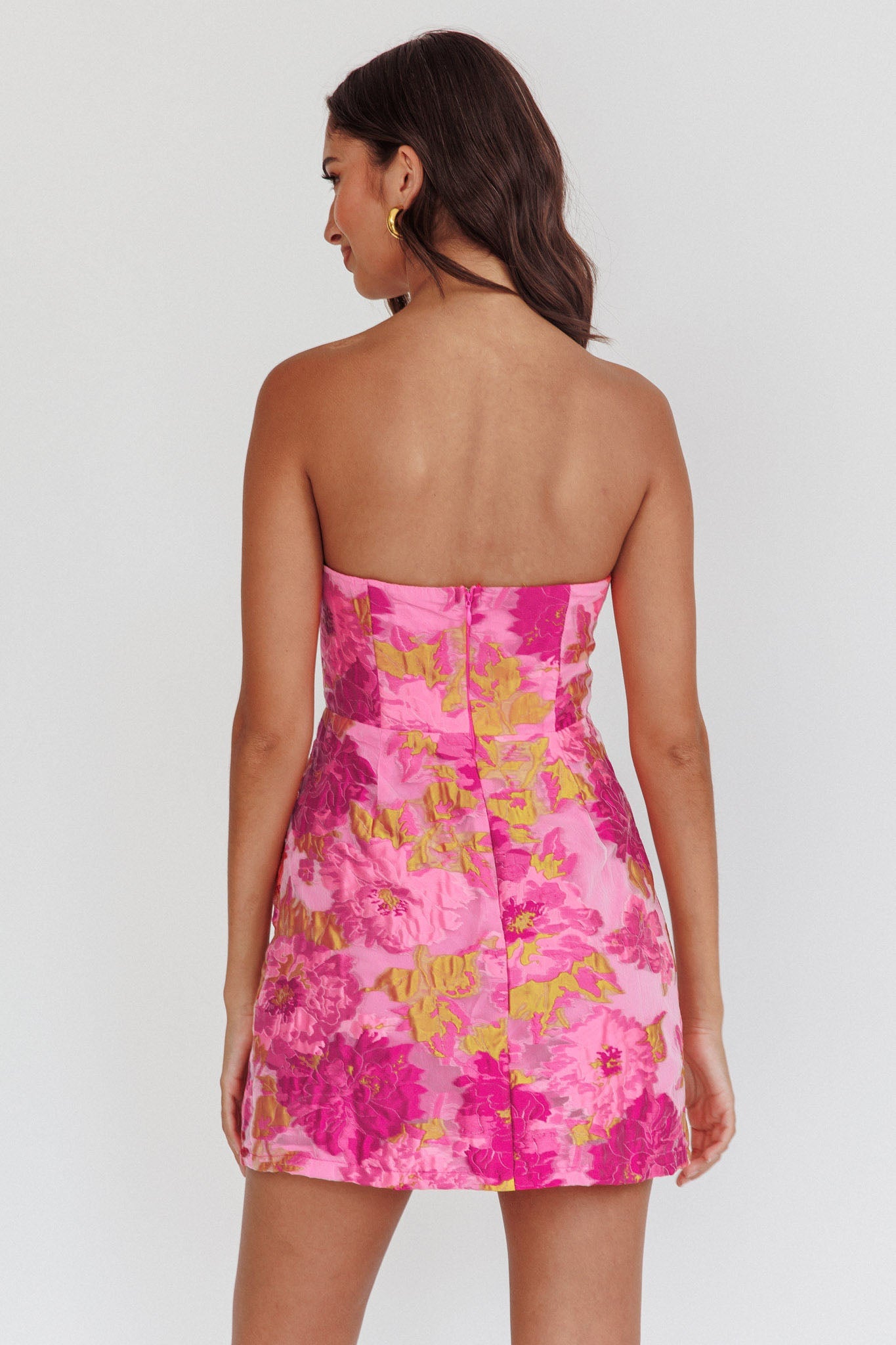 Marlina Strapless Jacquard Mini Dress Pink