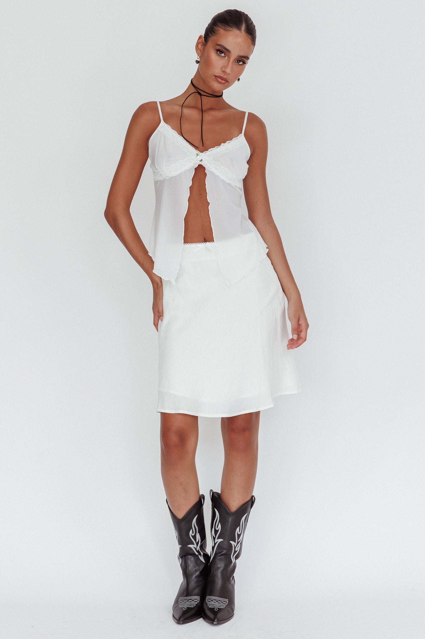 Babydolls Lace Trim Split Top Off White