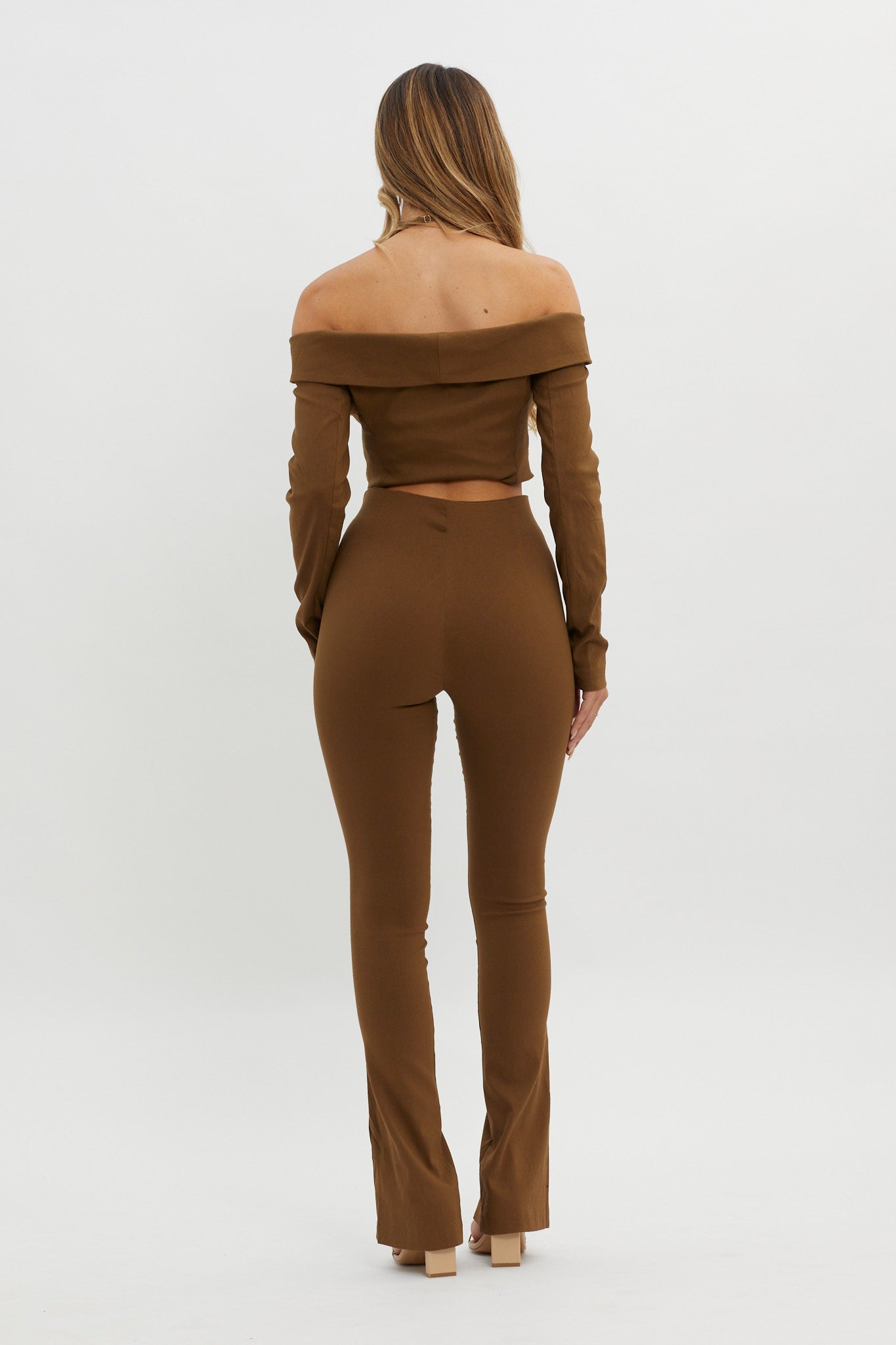 Zuzana Split Hem Flare Pants Brown