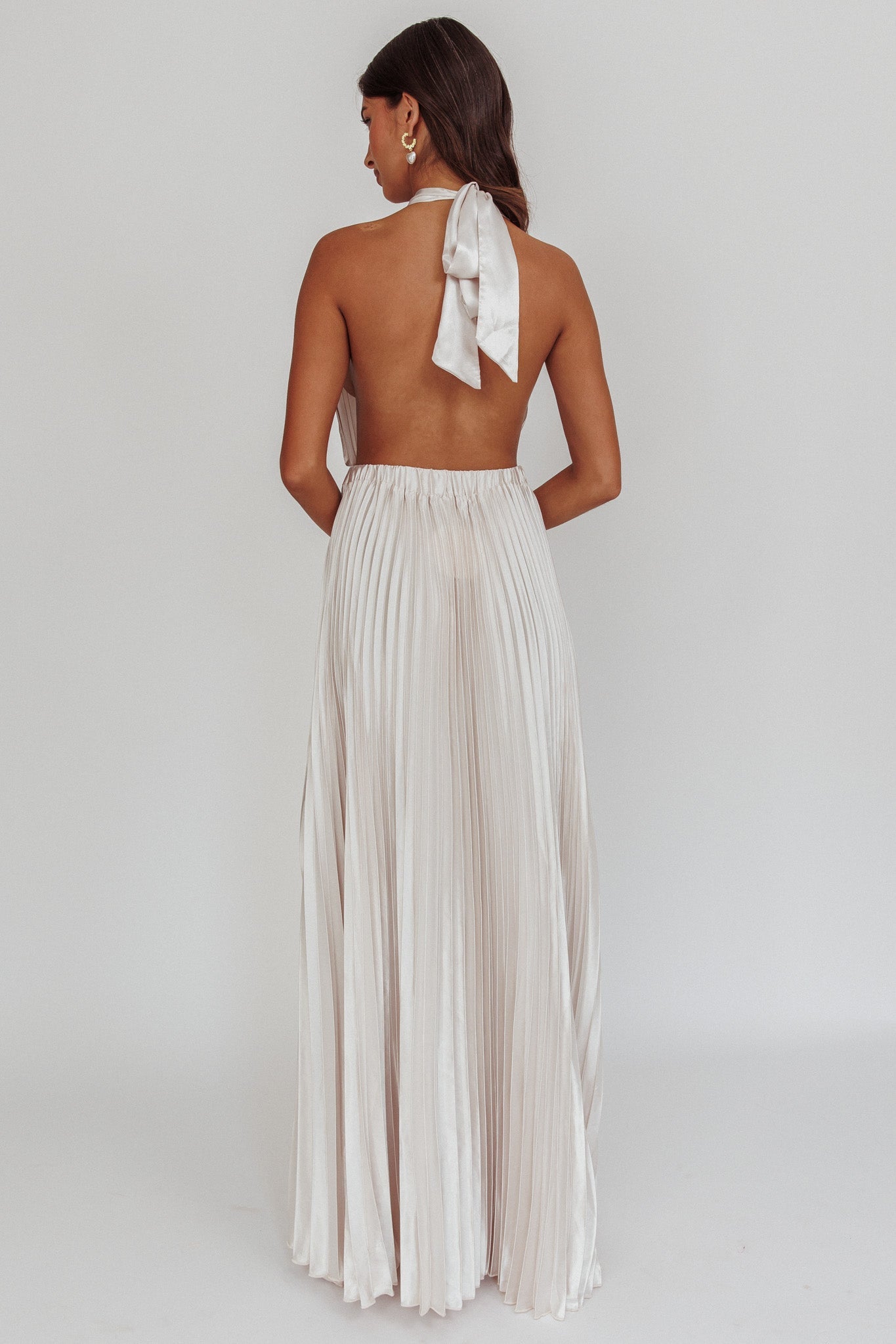 Monarch Pleated Satin Maxi Dress Champagne