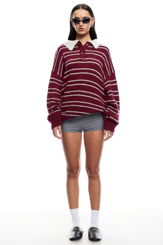 LIONESS Rising Sun Jersey Sweater Crimson