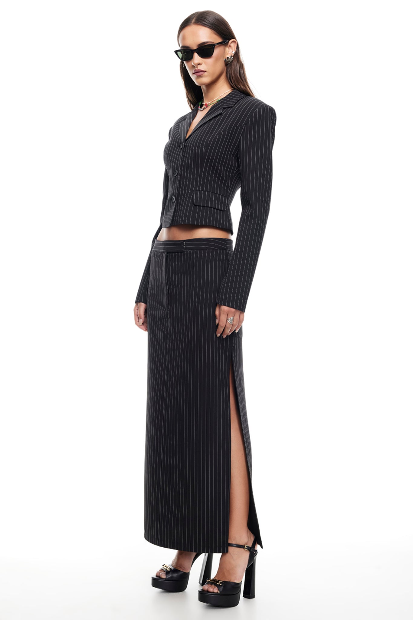 LIONESS Lune Maxi Skirt Onyx Pinstripe