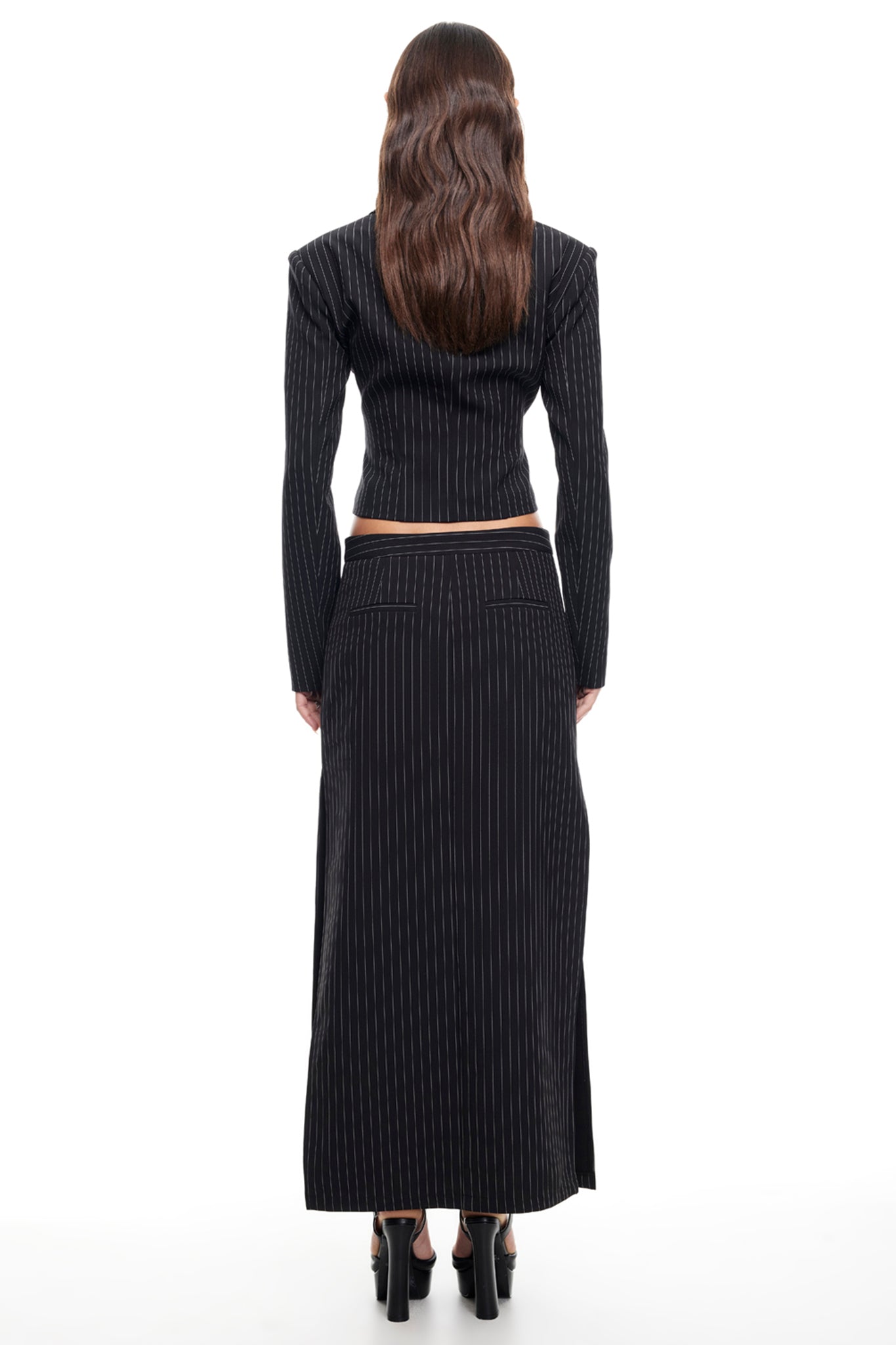 LIONESS Lune Maxi Skirt Onyx Pinstripe