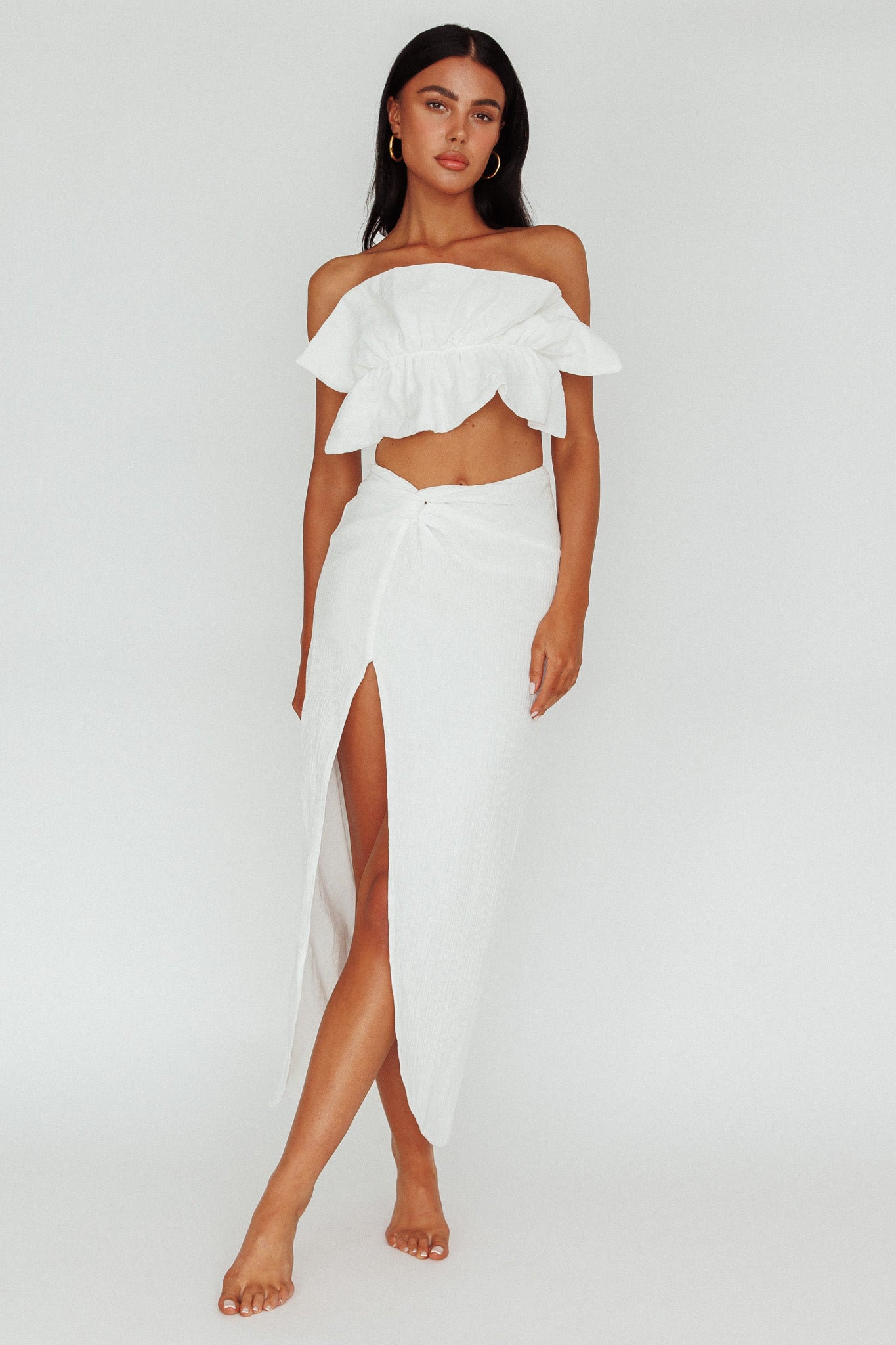 So Fine Ruffle Crop Top Off White