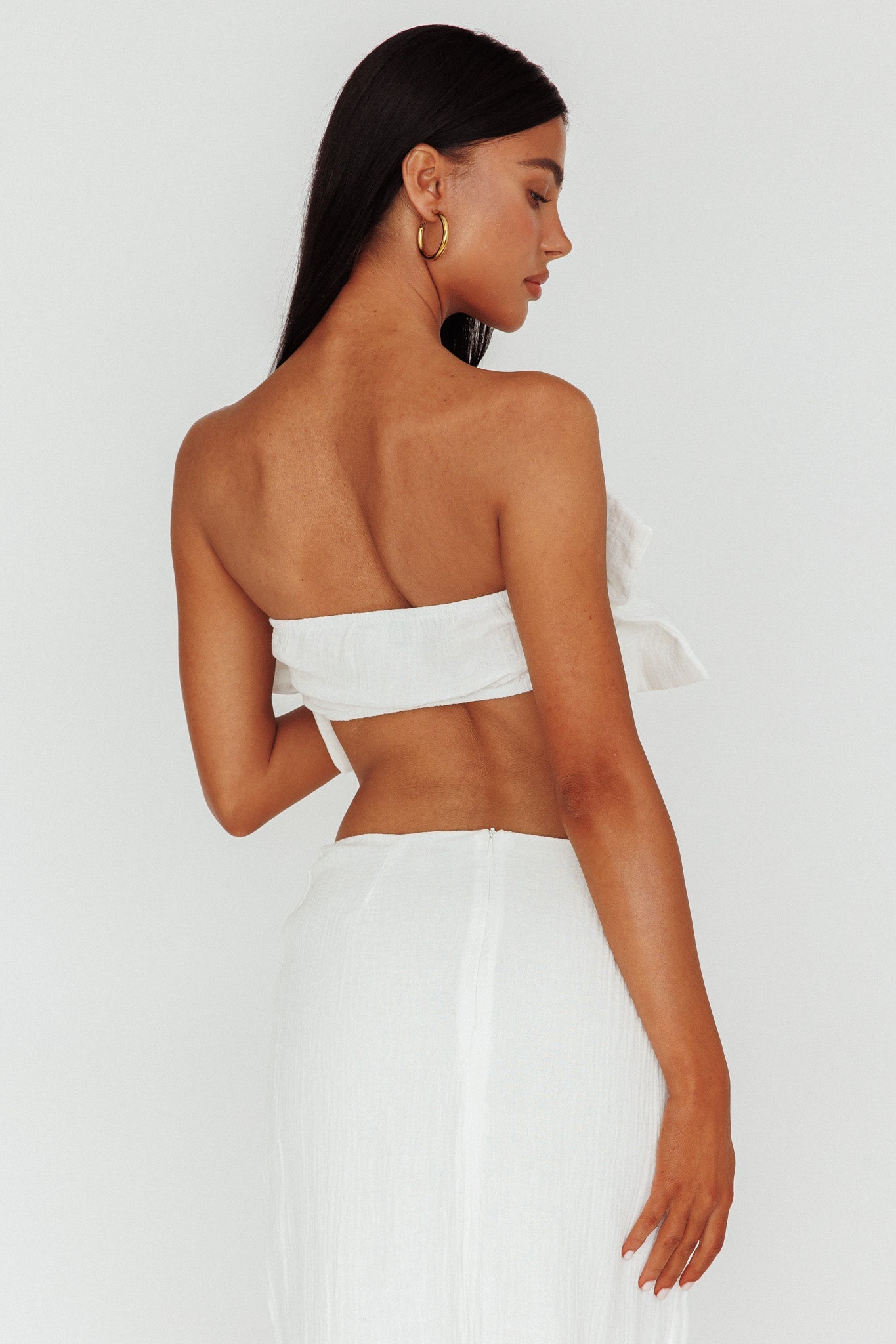 So Fine Ruffle Crop Top Off White