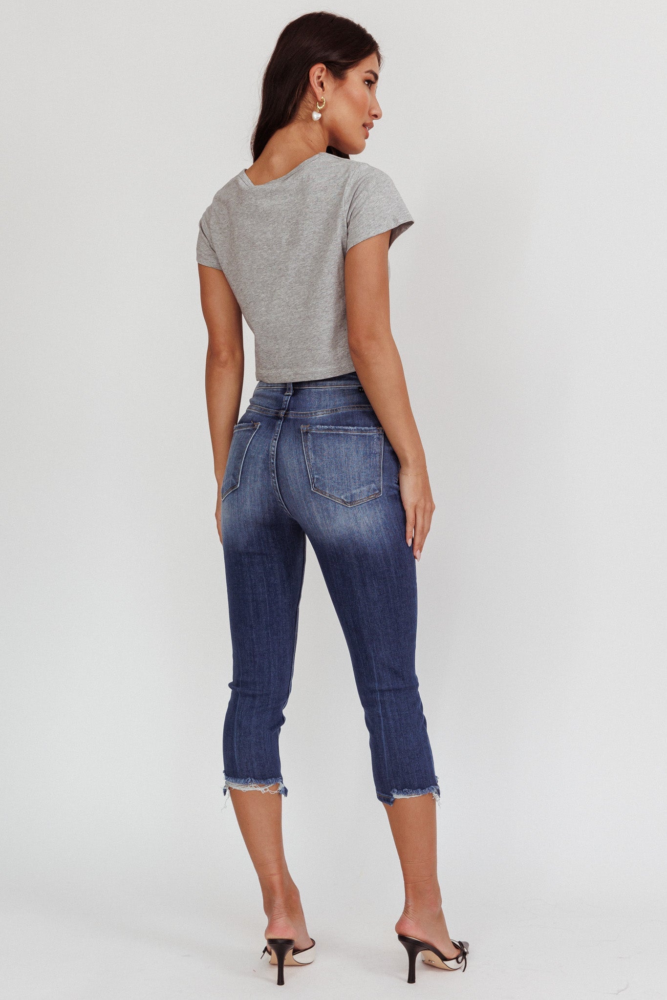 Queens Distressed Capri Jeans Dark Denim