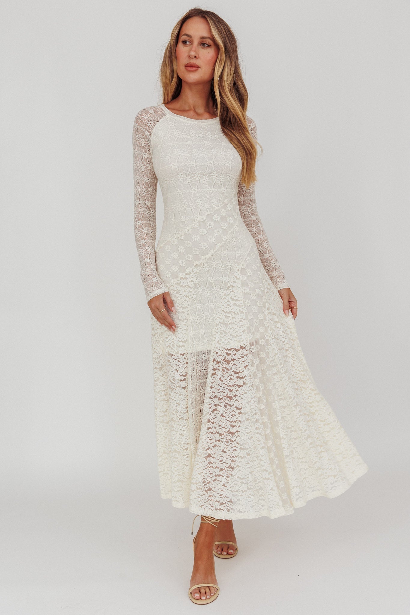Tarly Long Sleeve Lace Maxi Dress Cream