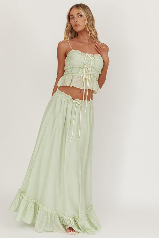 Maidens Tie Detail Overlock Maxi Skirt Sage