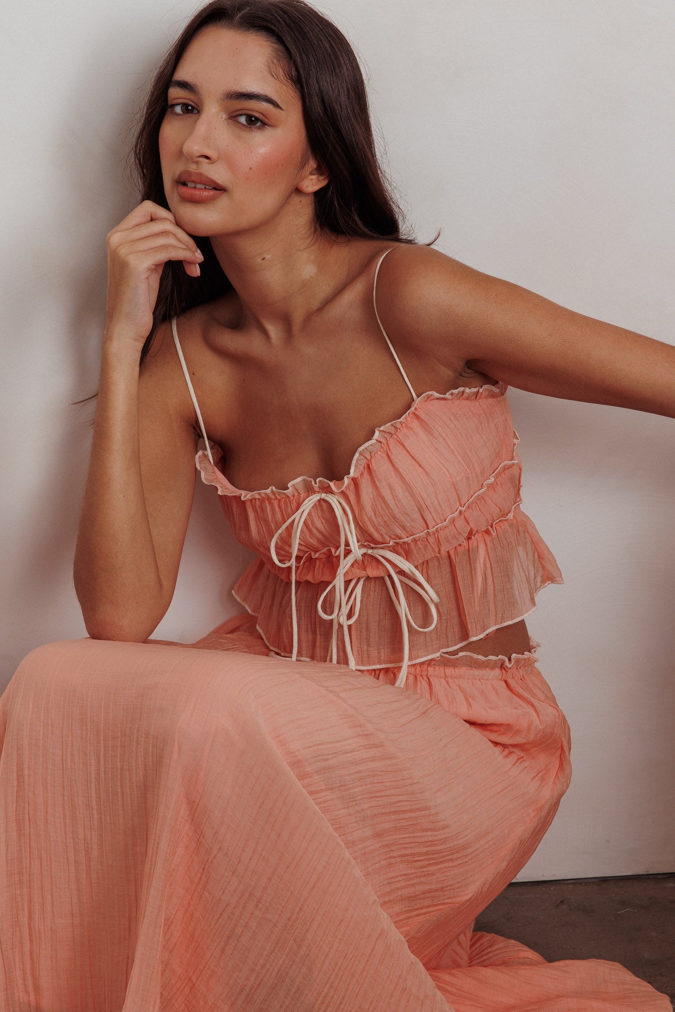Maidens Tie Detail Overlock Top Apricot