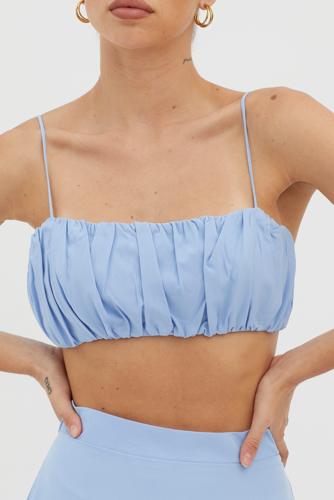 Bondi Gathered Crop Top Blue