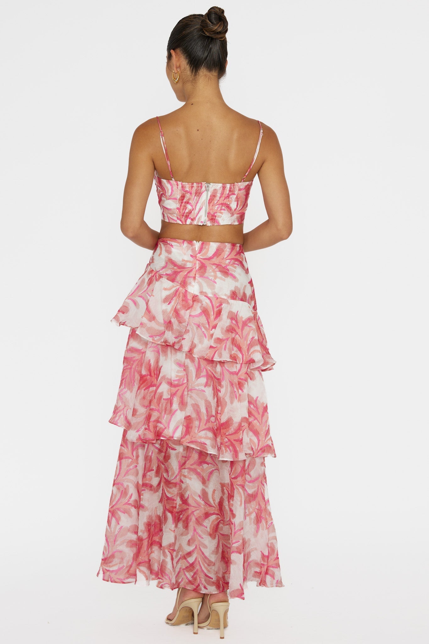 Veda Tiered Ruffle Maxi Skirt Floral Pink