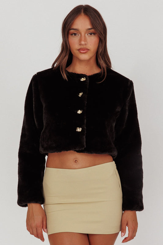 London Day Faux Fur Crop Jacket Black
