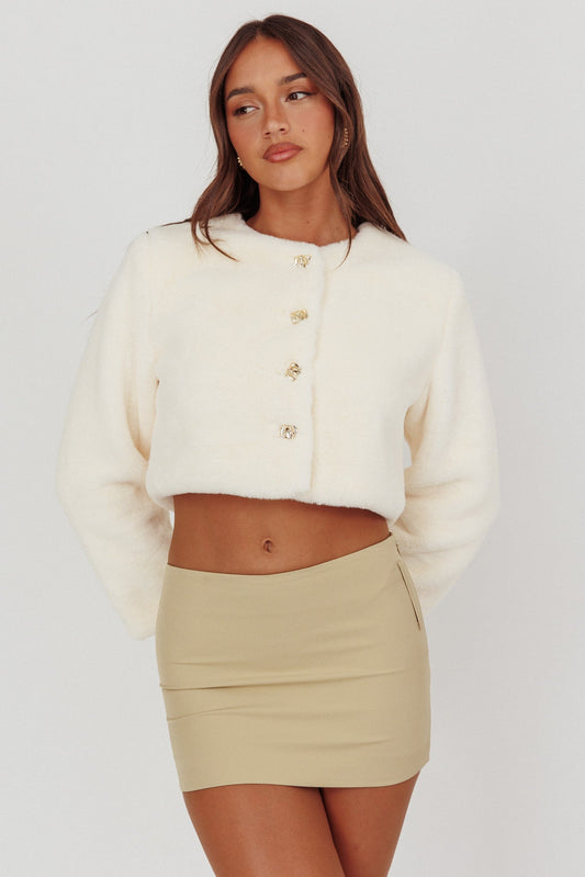 London Day Faux Fur Crop Jacket Cream