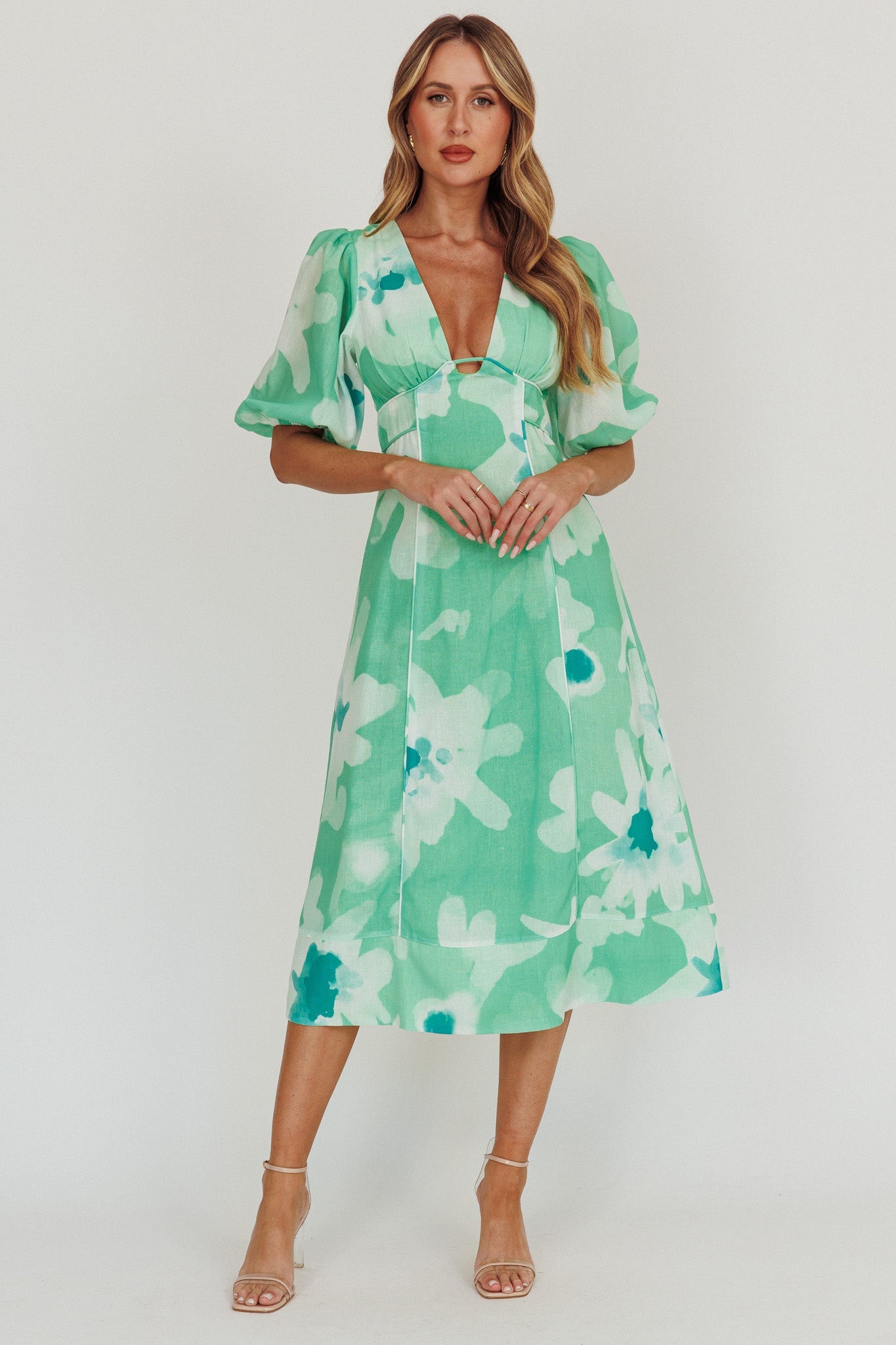 Elias Puff Sleeve Midi Dress Green