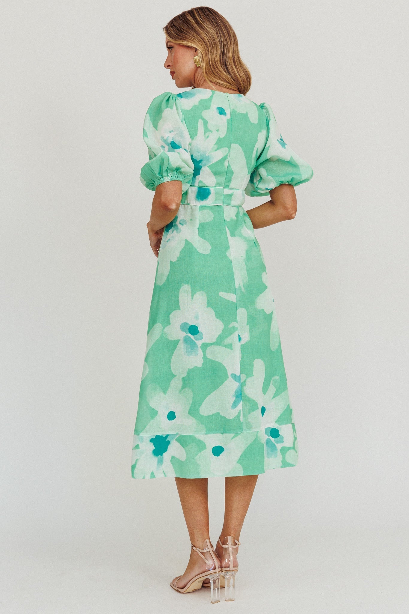 Elias Puff Sleeve Midi Dress Green