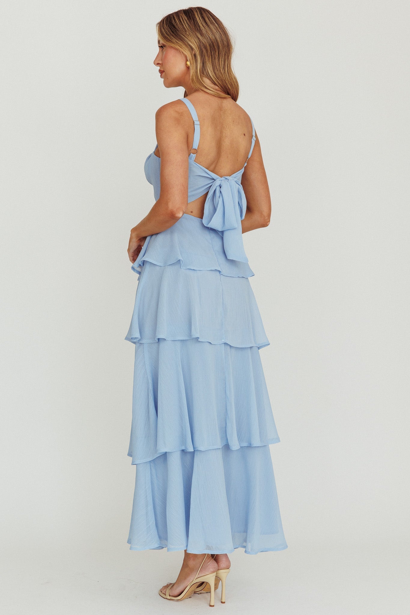 Provence Bloom Tiered Ruffle Maxi Dress Sky Blue