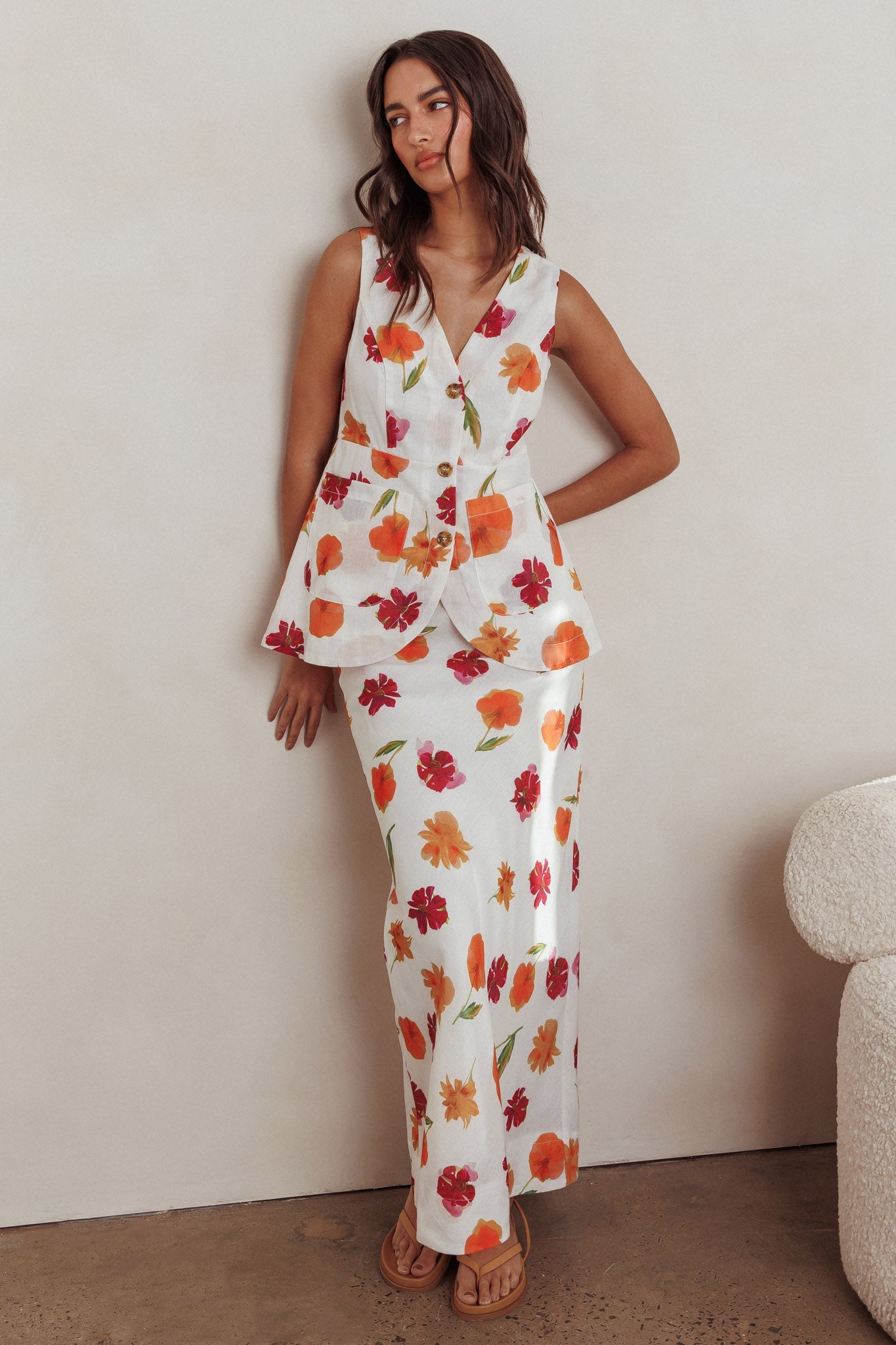 Philomena Maxi Skirt Floral Orange Multi