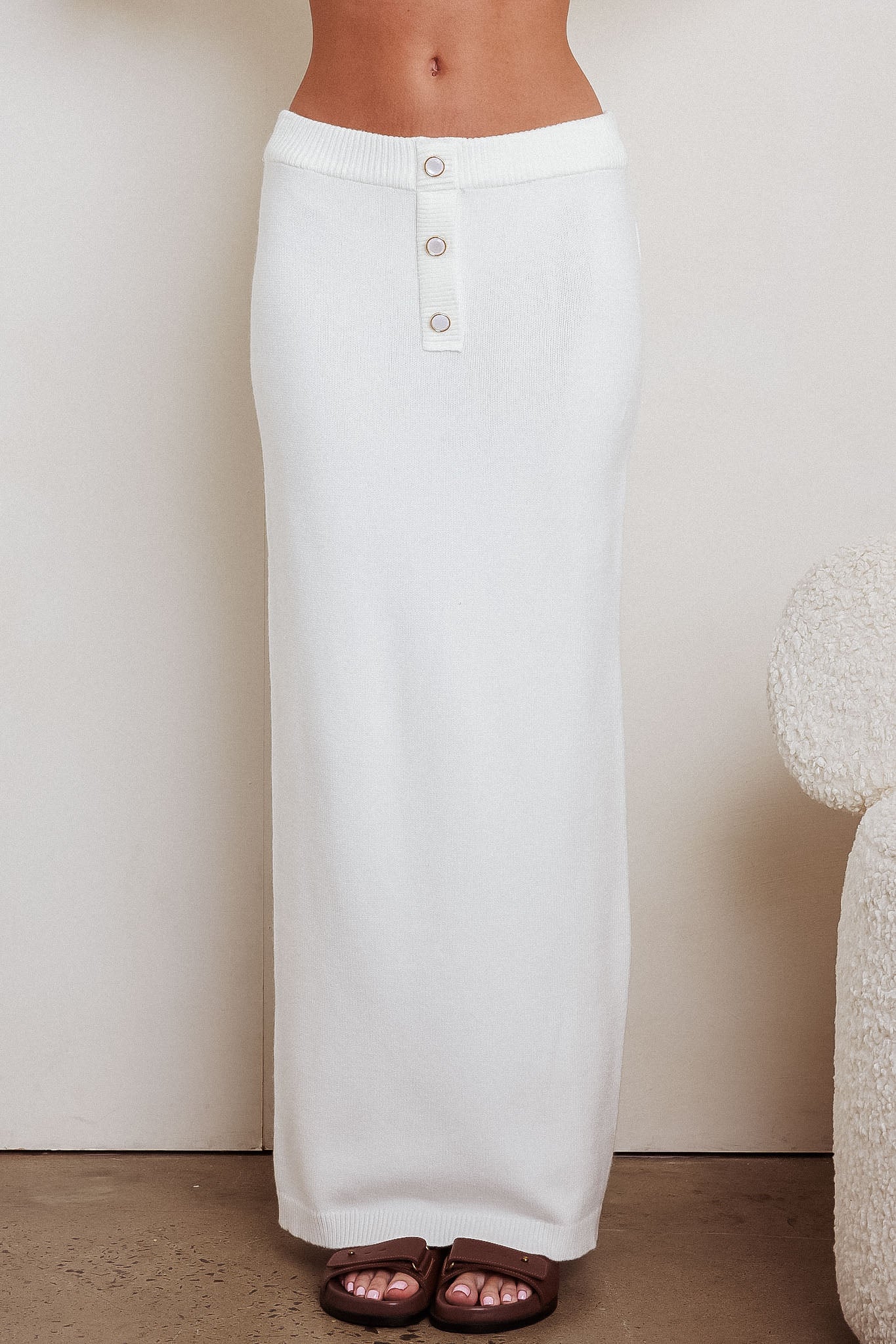 Autumn Breeze Knit Maxi Skirt Off White