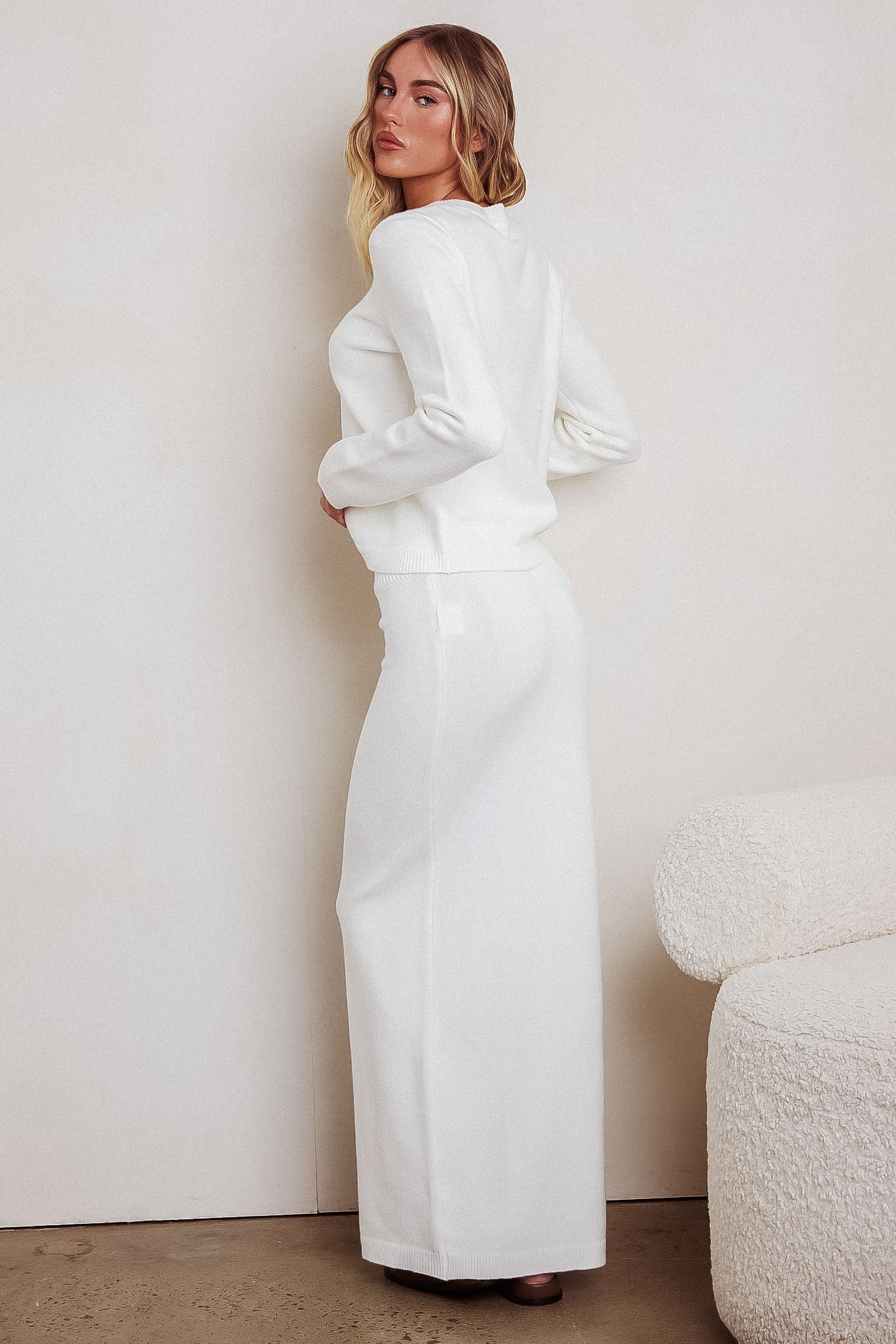 Autumn Breeze Knit Maxi Skirt Off White