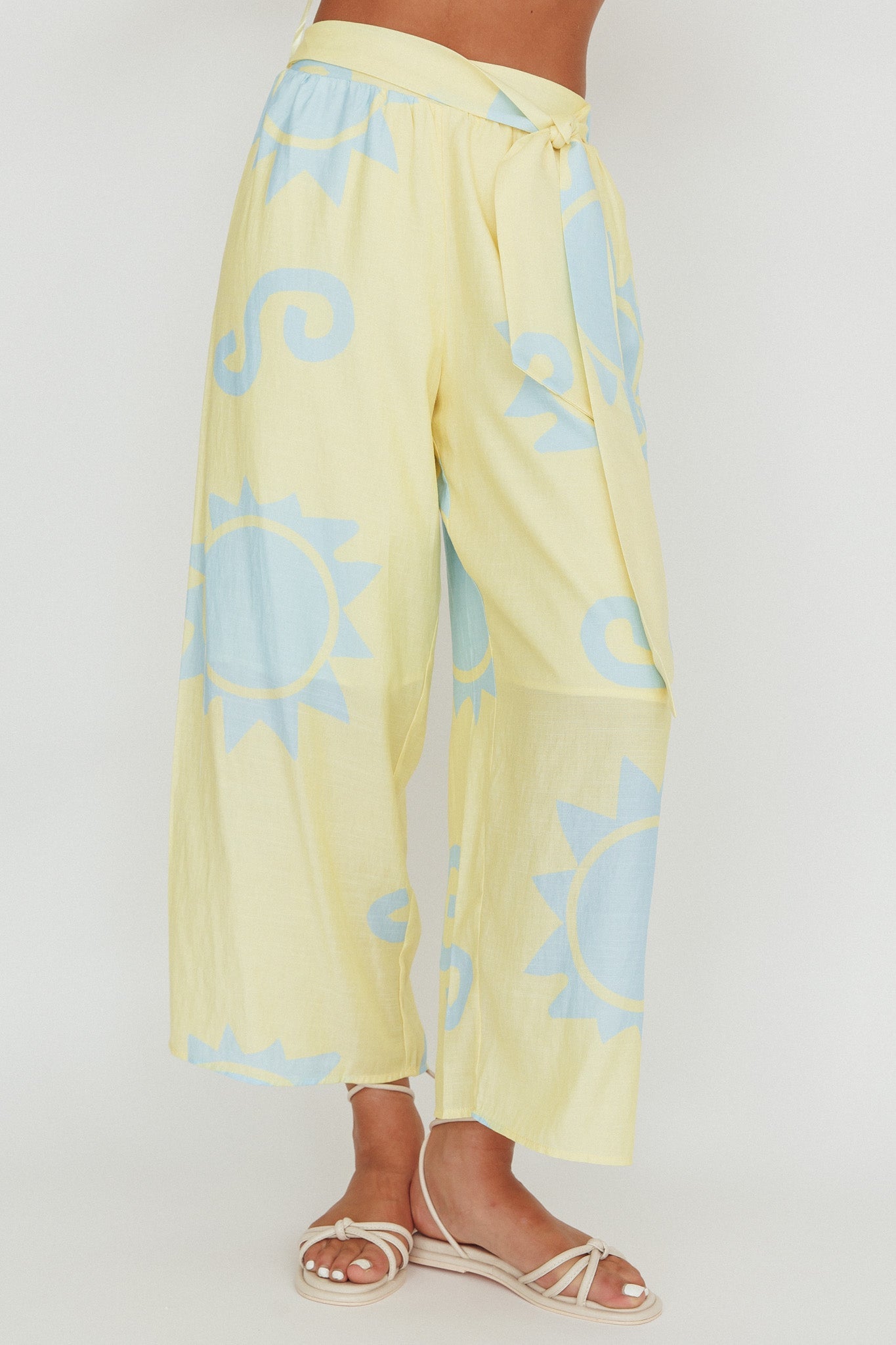 Nectar Sun Print Wide Leg Pants Yellow