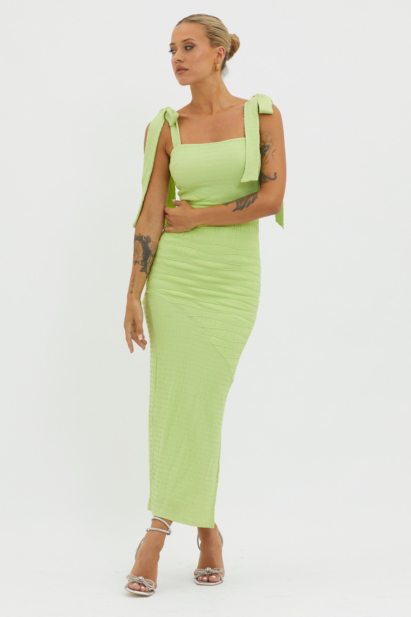Bindi Puckered Tied Strap Dress Green