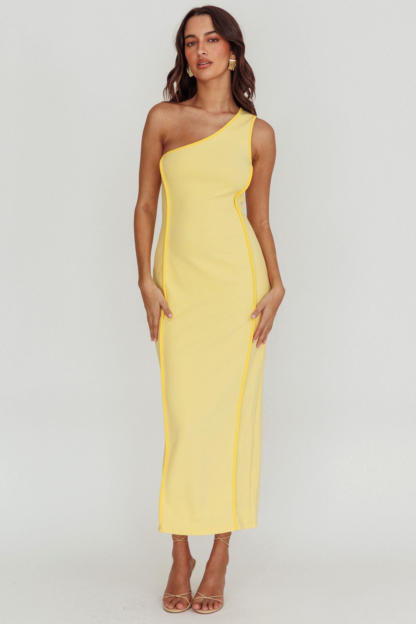 Ivanka One Shoulder Piping Dress Yellow