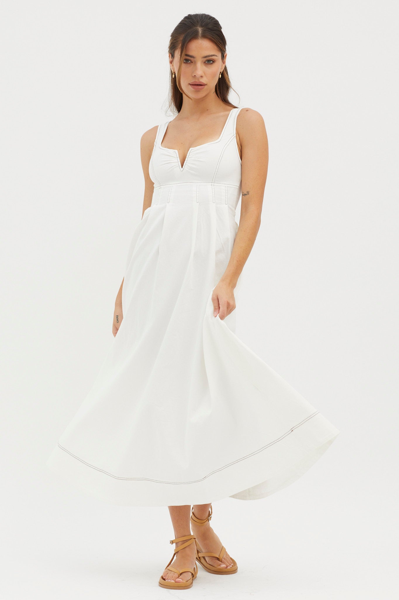 Isadore V-Bust Midi Dress White