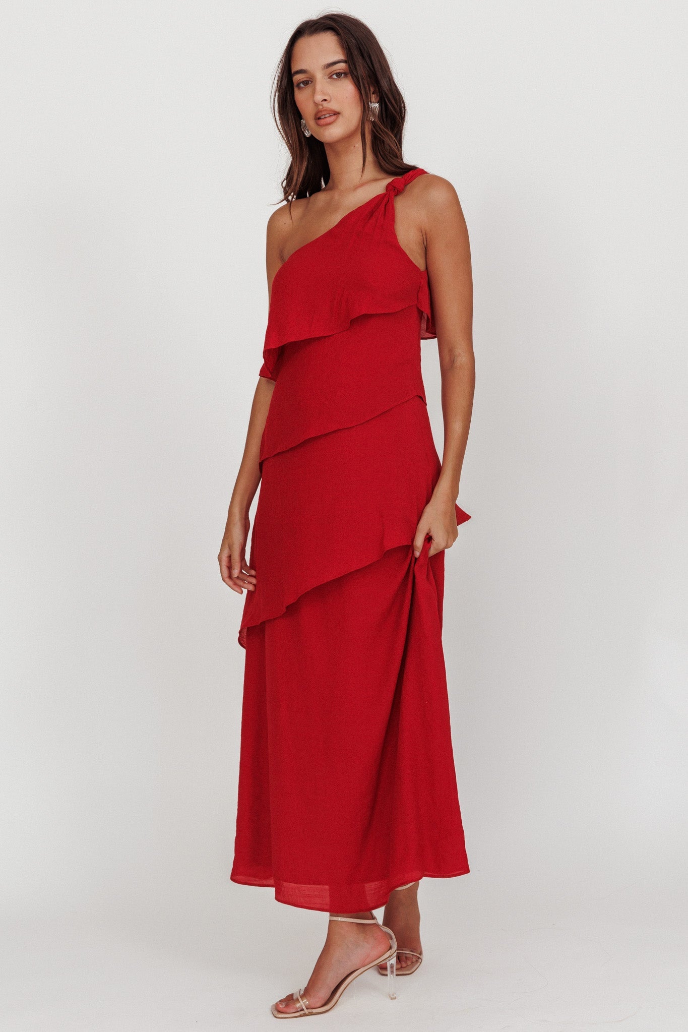 Delwyn One-Shoulder Maxi Dress Red