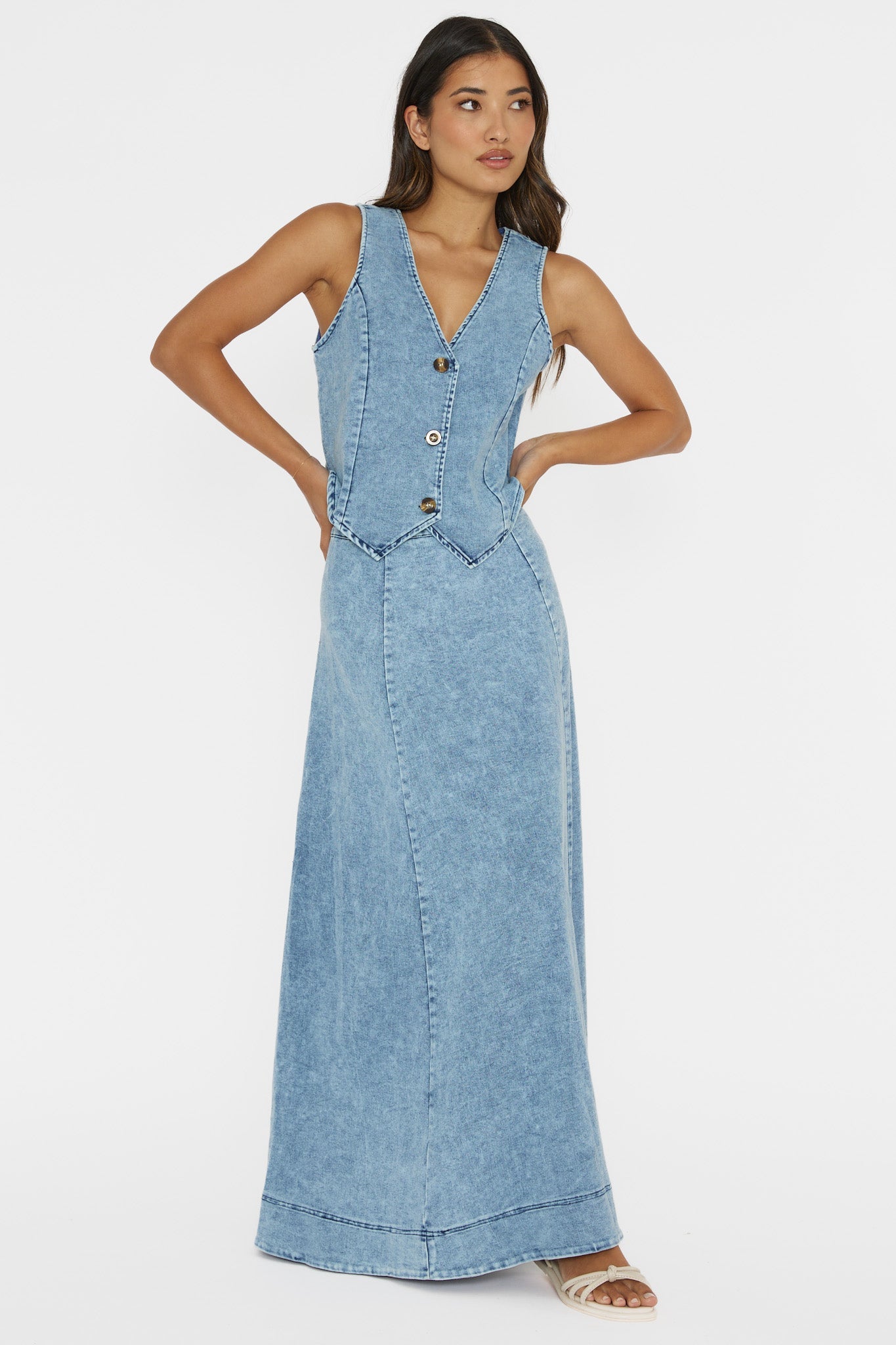 Rhythms A-Line Maxi Skirt Denim Blue
