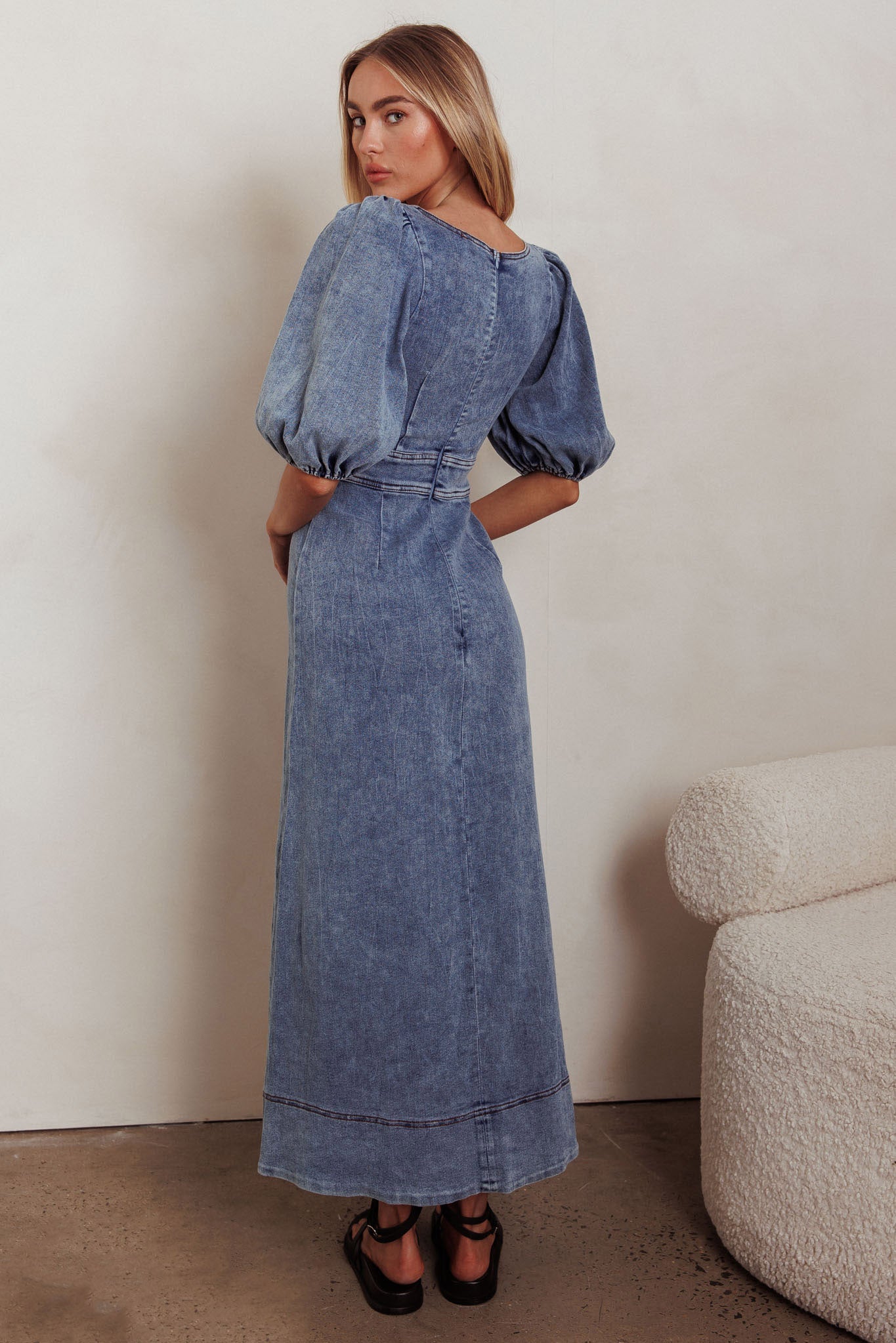 Sibille Puff Sleeve Maxi Dress Denim Blue