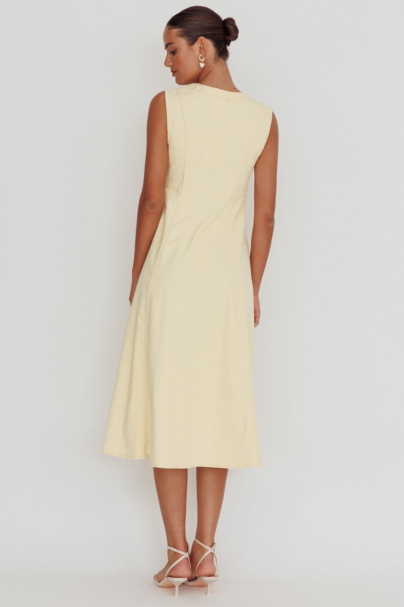 Passionate Flame Sleeveless A-line Midi Dress Beige