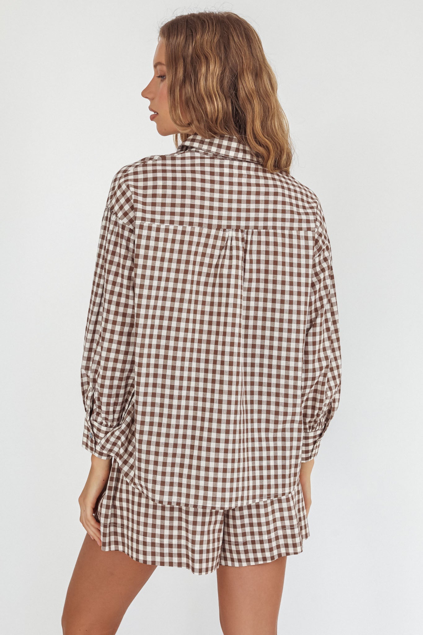 Weekends Away Long Sleeve Button Top Brown Check