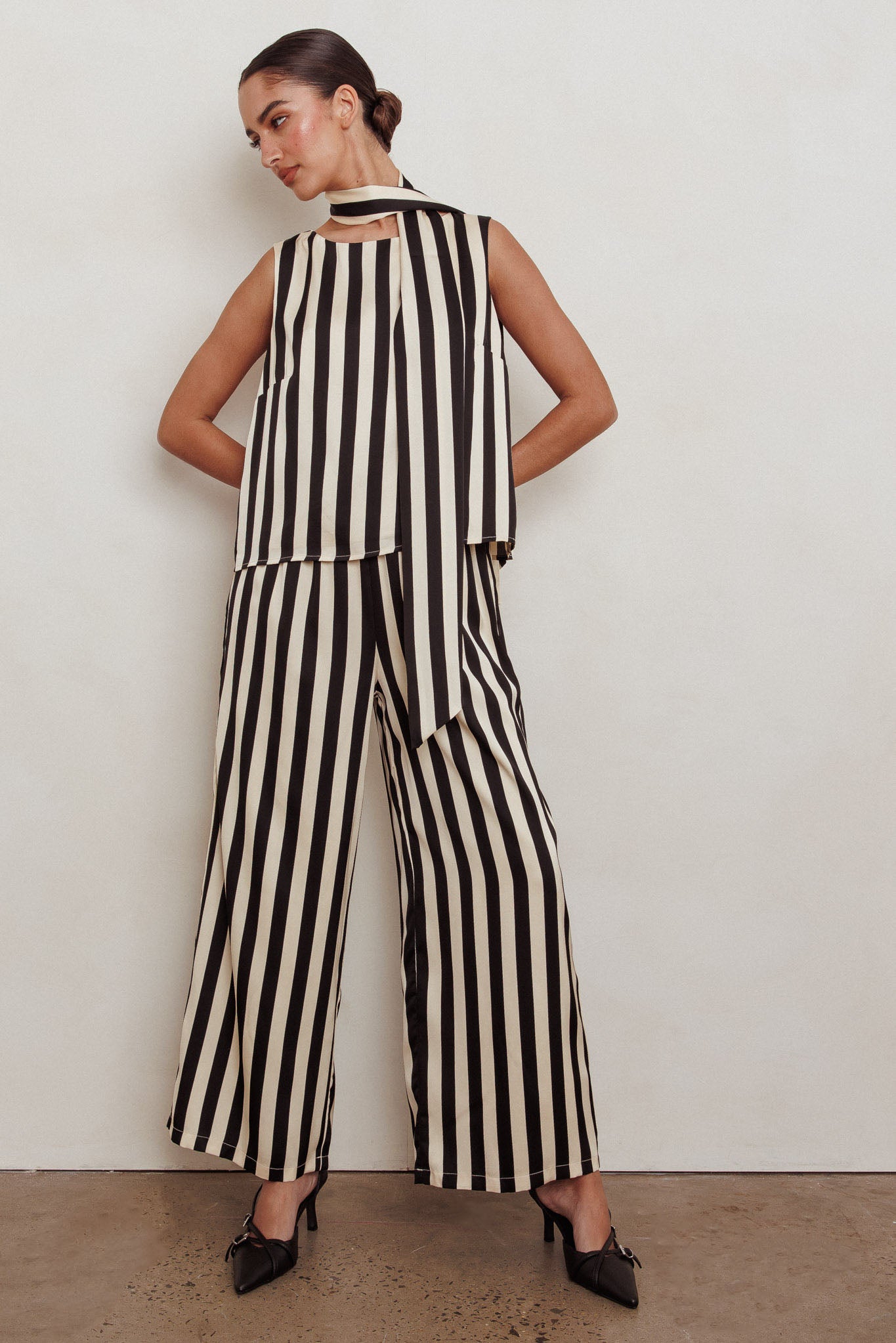Love Galore Striped Wide Leg Pant Black/Beige