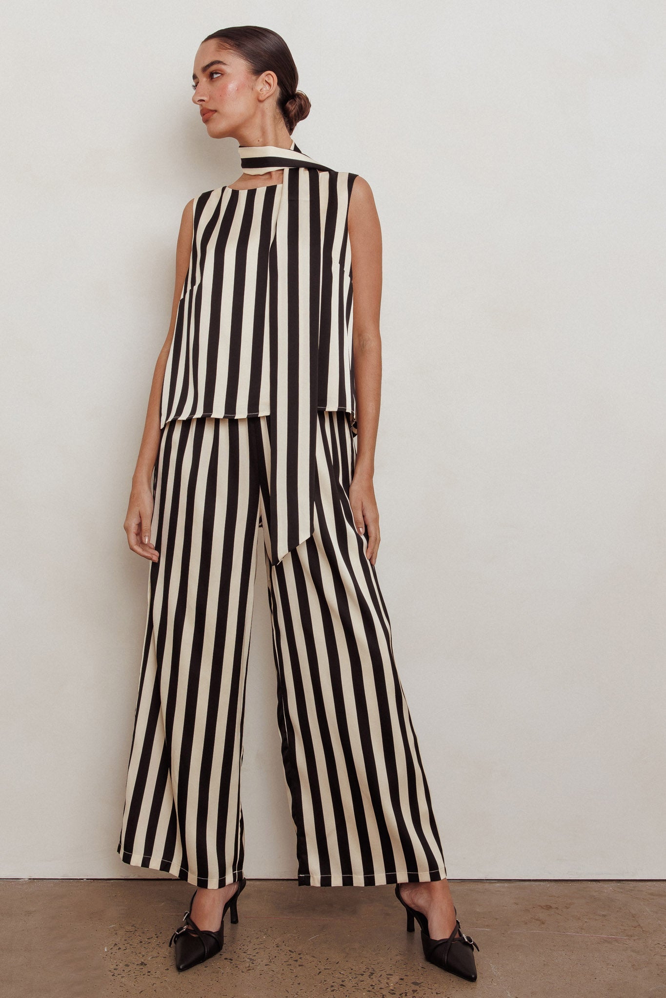Love Galore Striped Wide Leg Pant Black/Beige