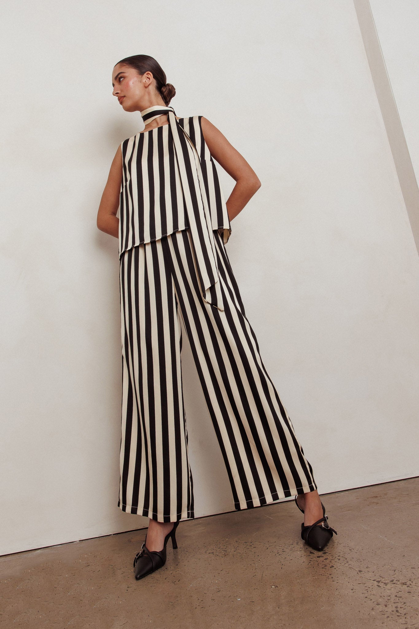 Love Galore Striped Wide Leg Pant Black/Beige