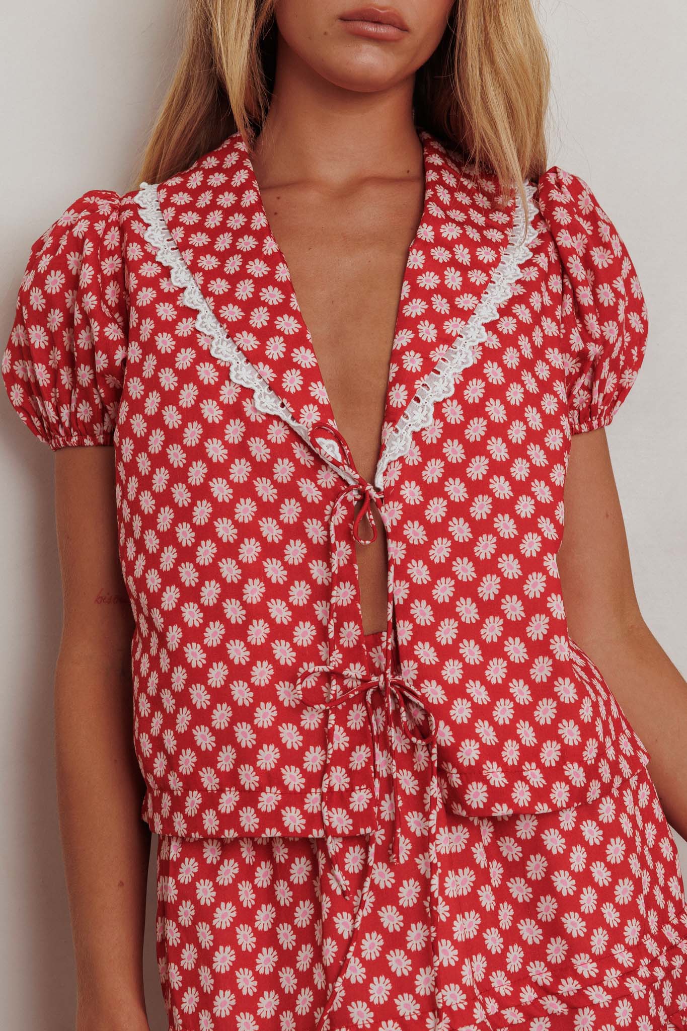 Danessa Tie Front Top Floral Red