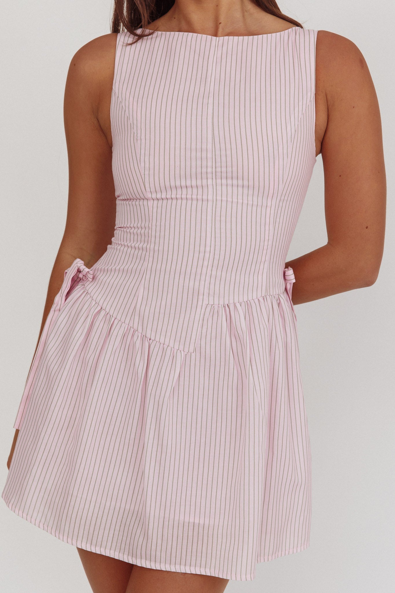 Teely Waist Bows Mini Dress Stripe Blush
