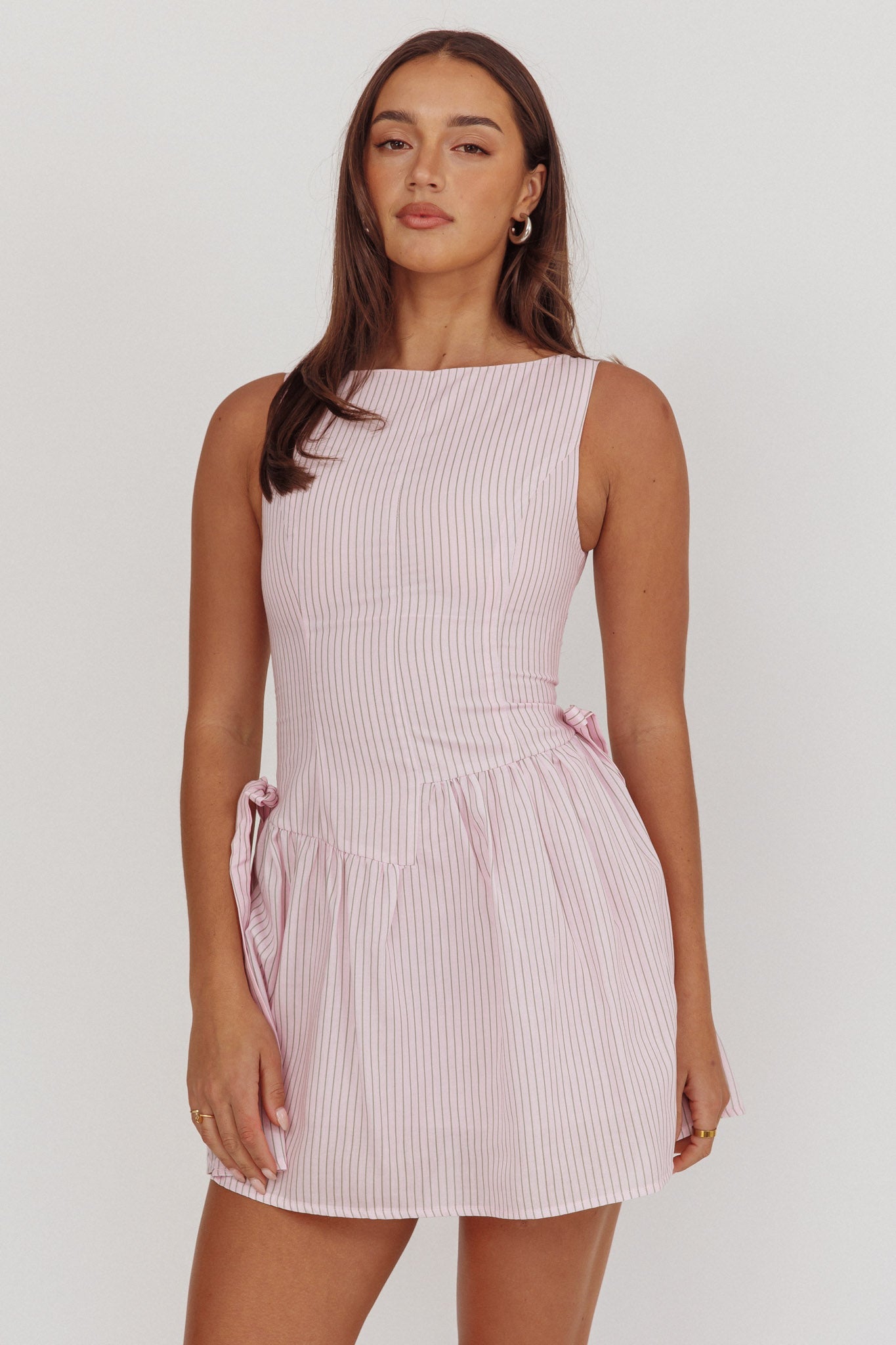 Teely Waist Bows Mini Dress Stripe Blush