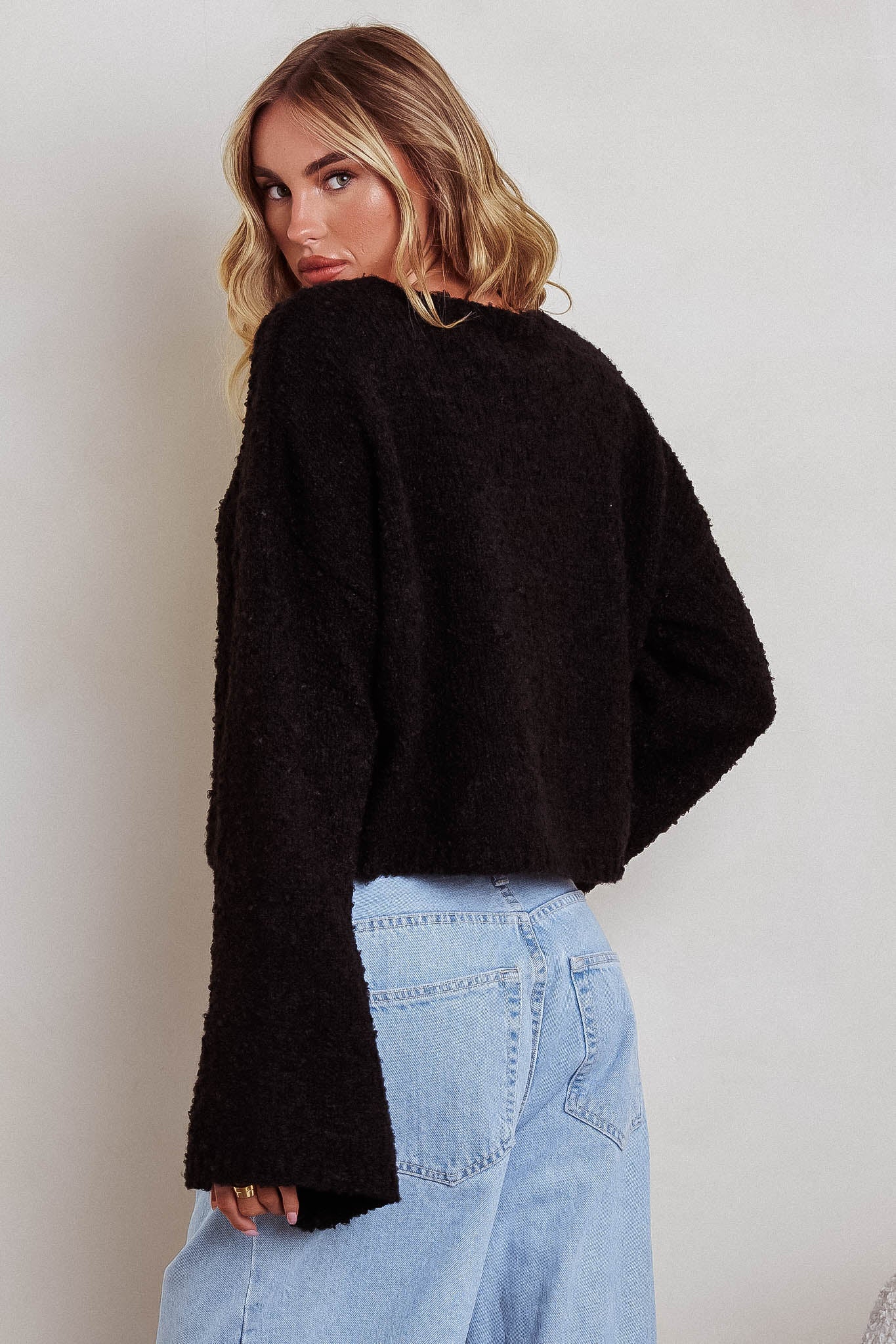 Strasbourg Flared Cuff Drop Shoulder Sweater Black