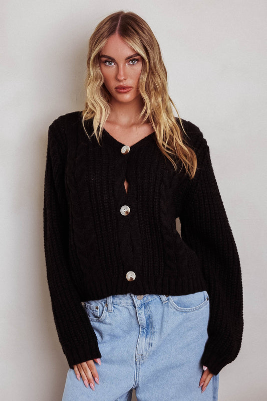 Prime Time Cable Knit Cardigan Black