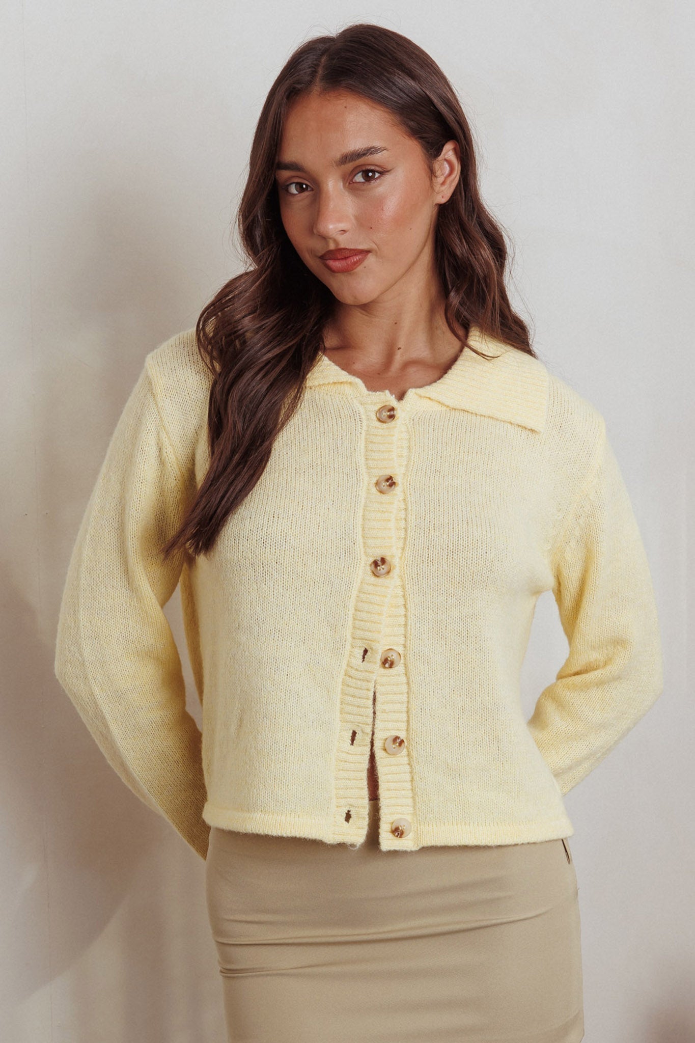 Margaret Button-Up Knit Cardigan Butter