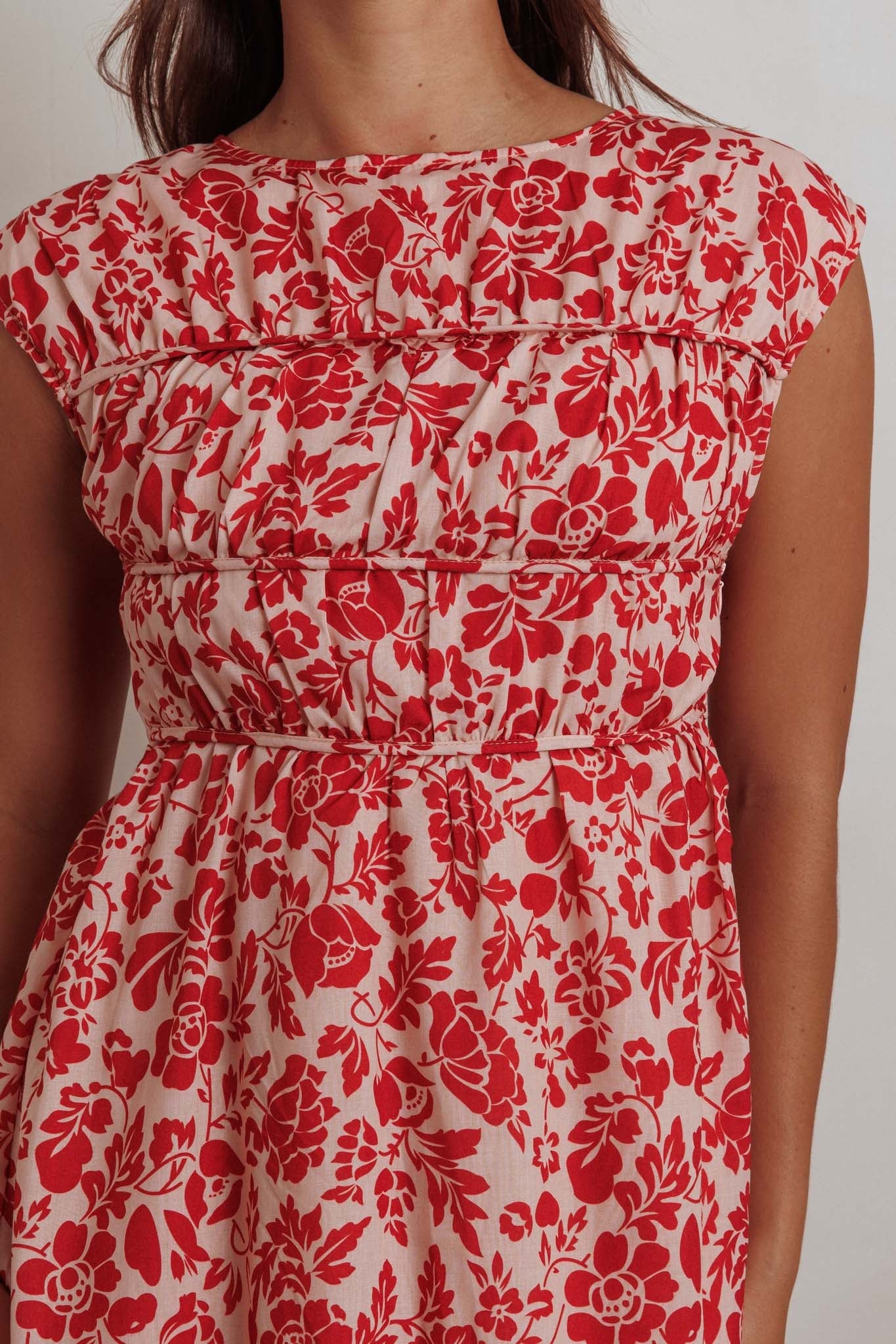 Called Out Gathered Bodice Maxi Dress Floral Red