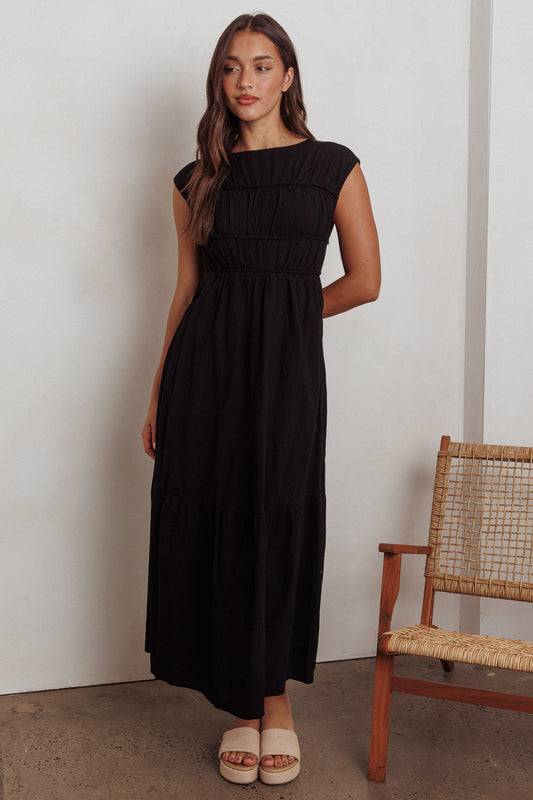 Called Out Gathered Bodice Maxi Dress Black