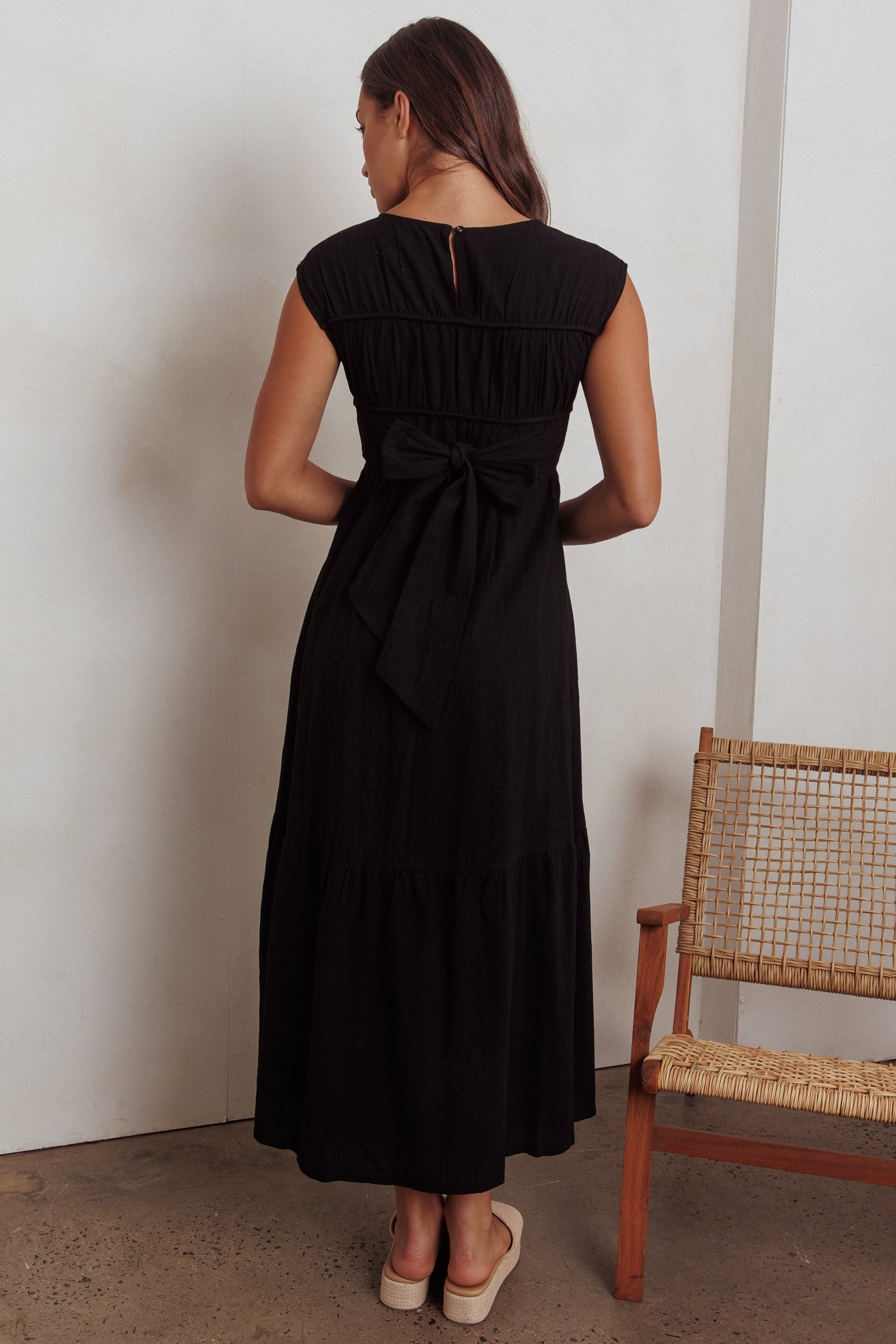 Called Out Gathered Bodice Maxi Dress Black