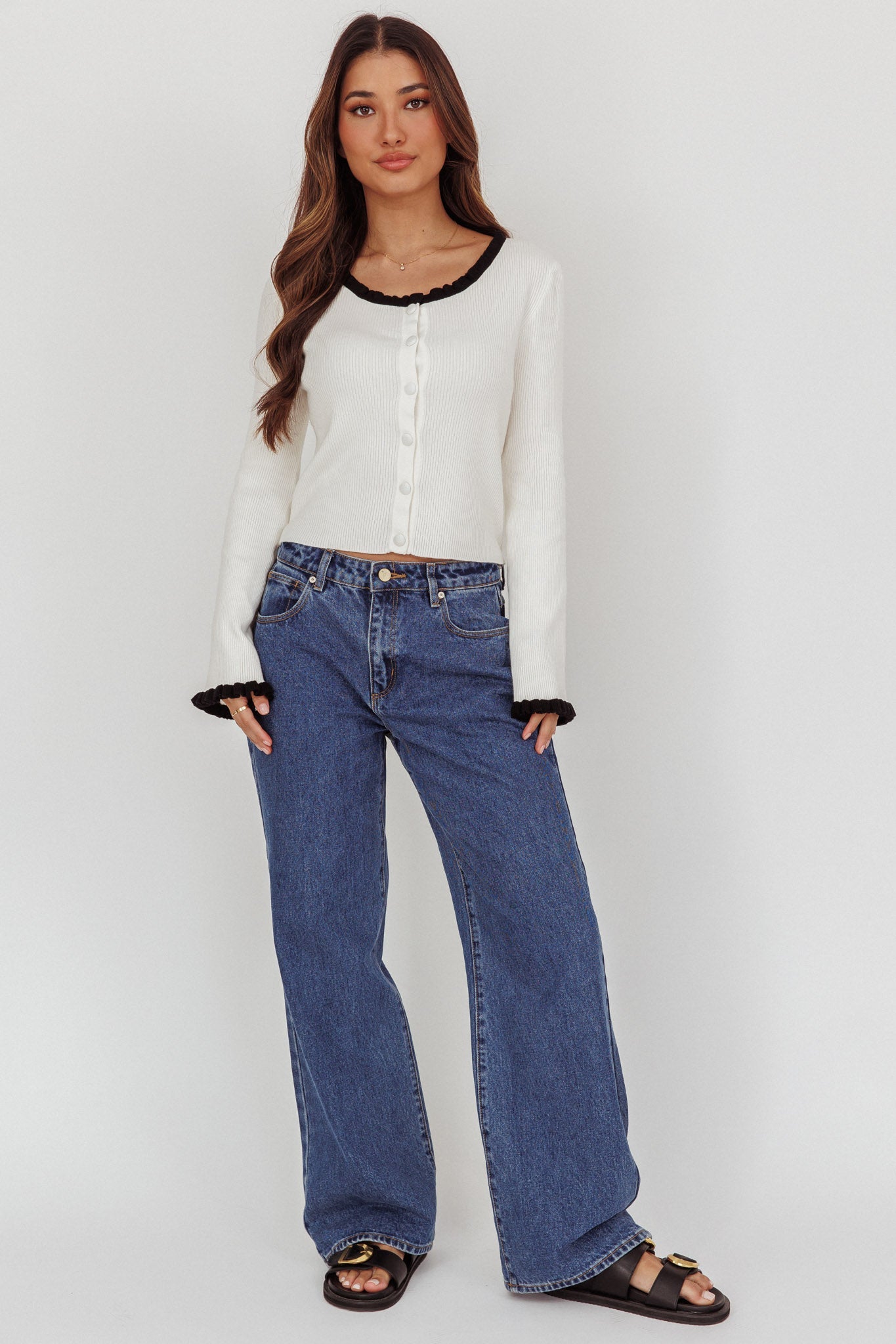 Oshan Ruffle Trim Cardigan Cream