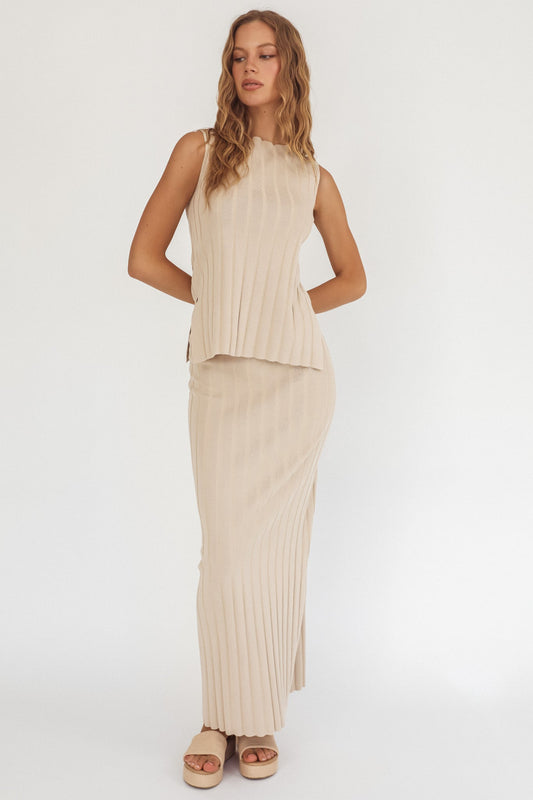 Kimora Ribbed Knit Maxi Skirt Sand